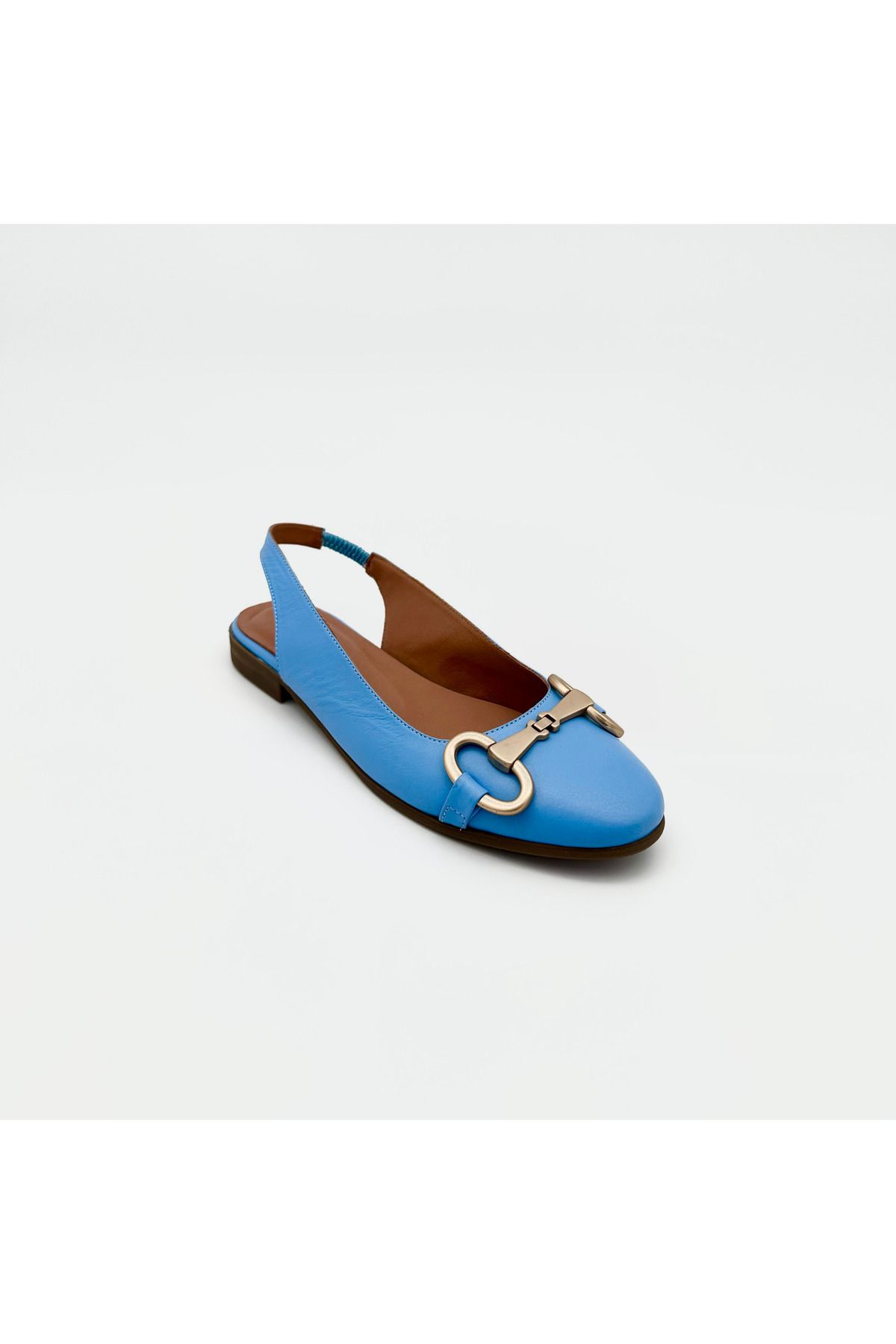 بابیت زنانه BABET SLINGBACK چرمی آبی طراحی شیک با لوازم جانبی طلا Folle