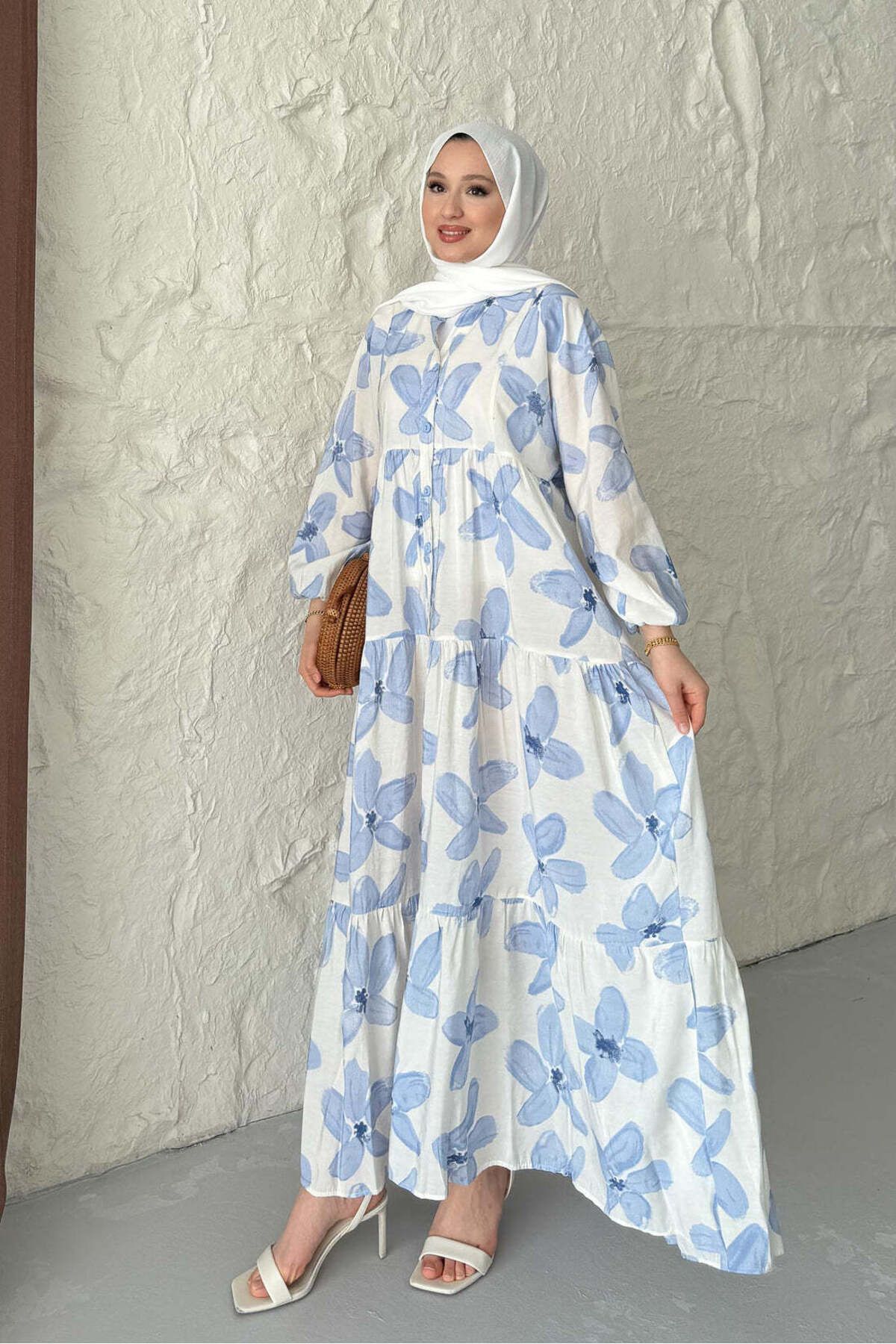 feiruz Premium Mango Kumaş Loi Desenli Elbise