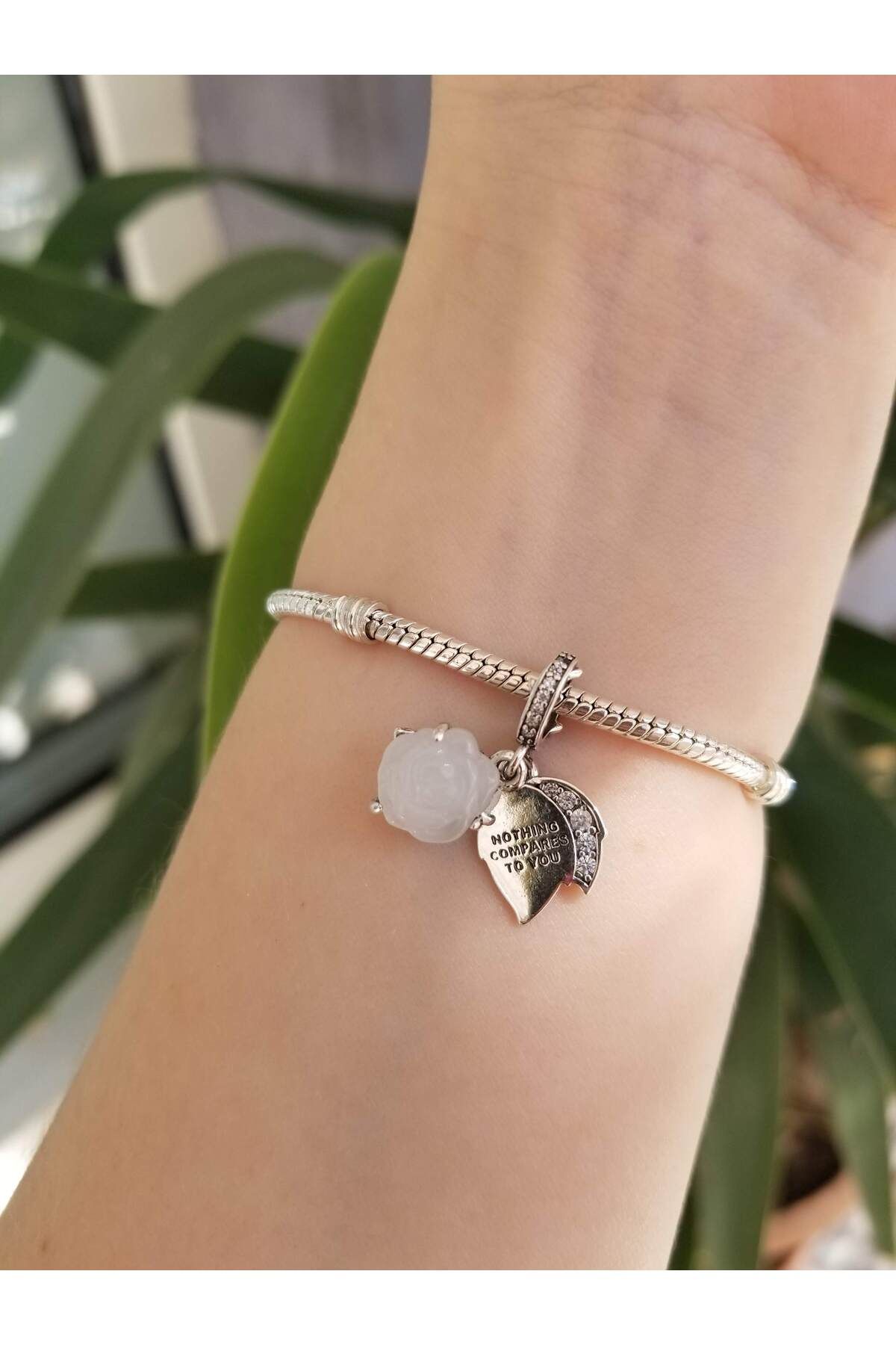 şengül takı evi Gümüş Gül ve Dikenleri Bitki Hediye ''Kimse Sana Benzemez'' Yazılı Charm Bileklik Dahil DEĞİLDİR