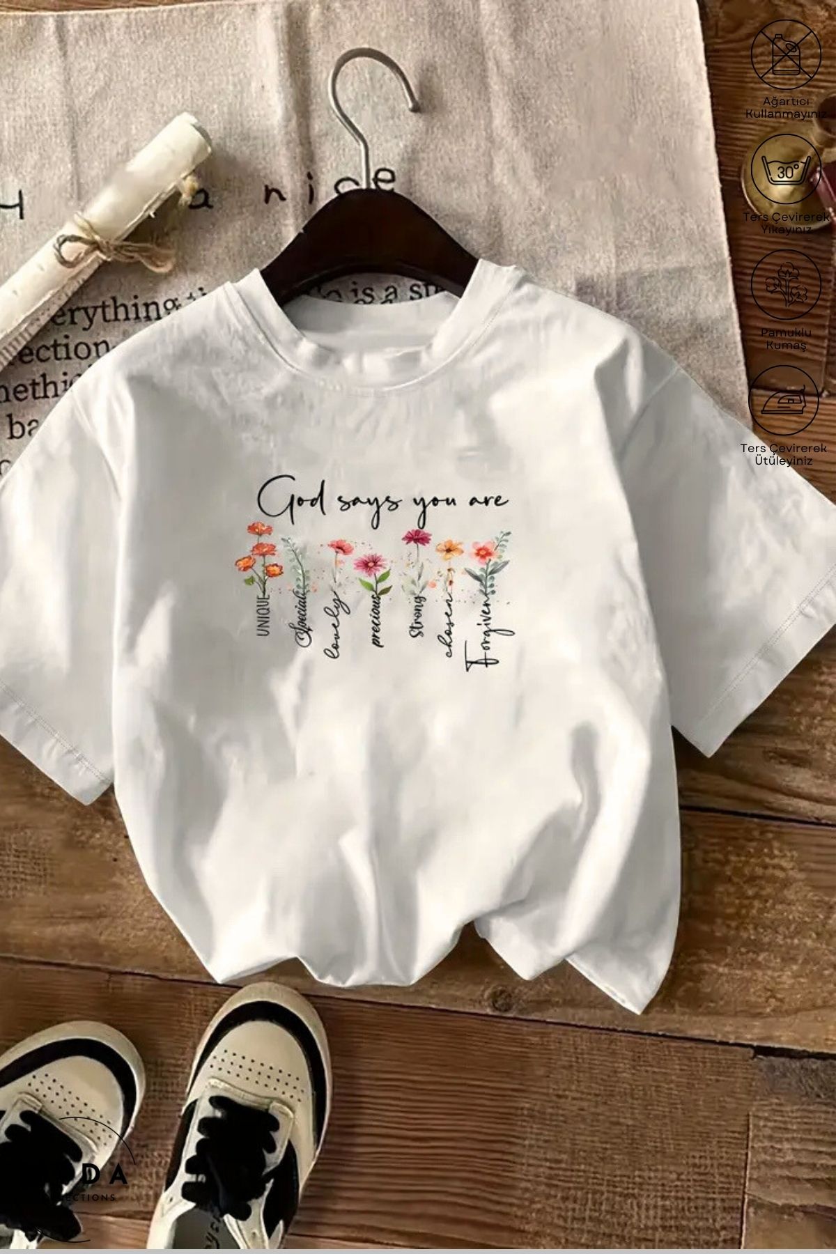 Nyda Collections Kadın Bisiklet Yaka Pinterest Baskılı Pamuk Oversize Kısa Kollu Tişört