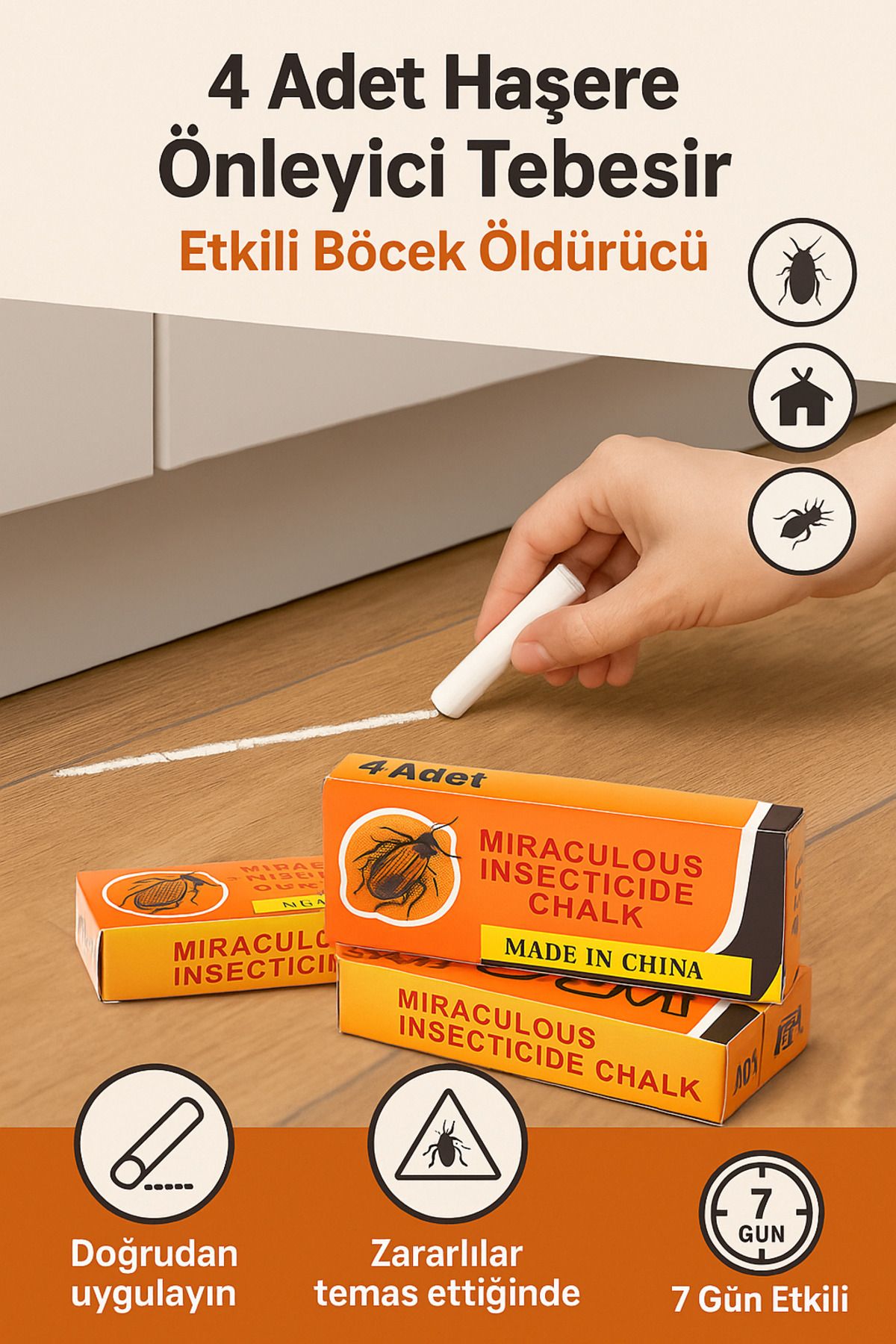 UGA İthalat 4 Adet Haşere Tebeşiri | Böcek Önleyici Tebeşir | Etkili Hamam Böceği ve Karınca Kovucu