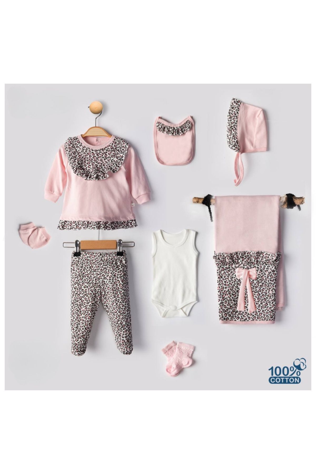 Evokids Leopar Desenli Pembe 8li Yeni Doğan Hastane Çıkış Seti