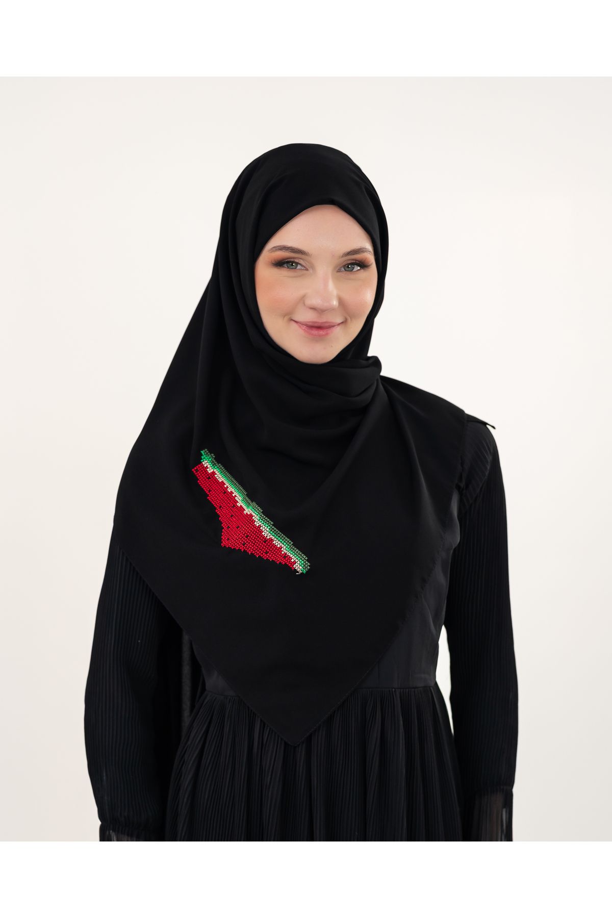 Zaytoon Polyster Siyah Rengi Şal Filistin Haritası Karpuz Renkler İle Nakışlı S100033
