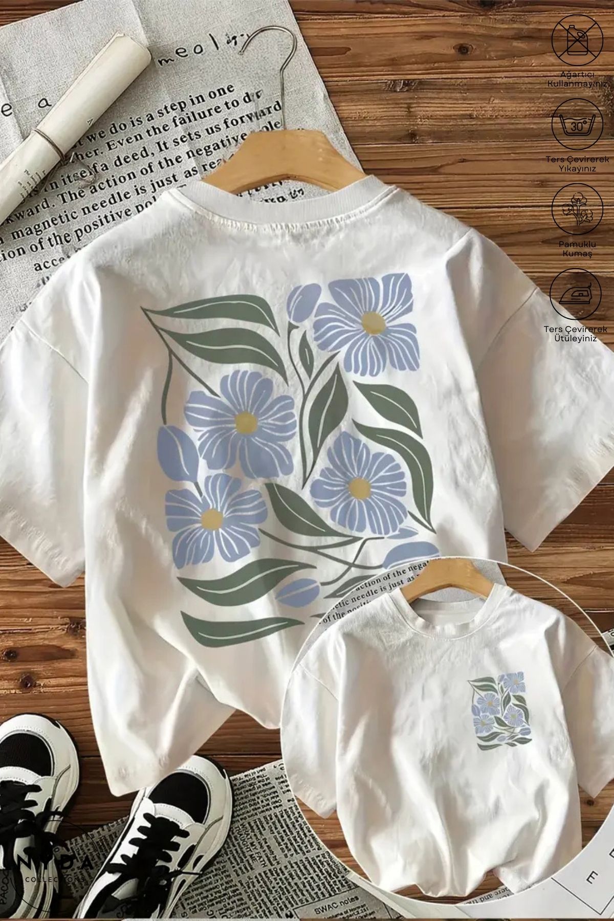 Nyda Collections Kadın Bisiklet Yaka Pinterest Baskılı Pamuk Oversize Kısa Kollu Tişört