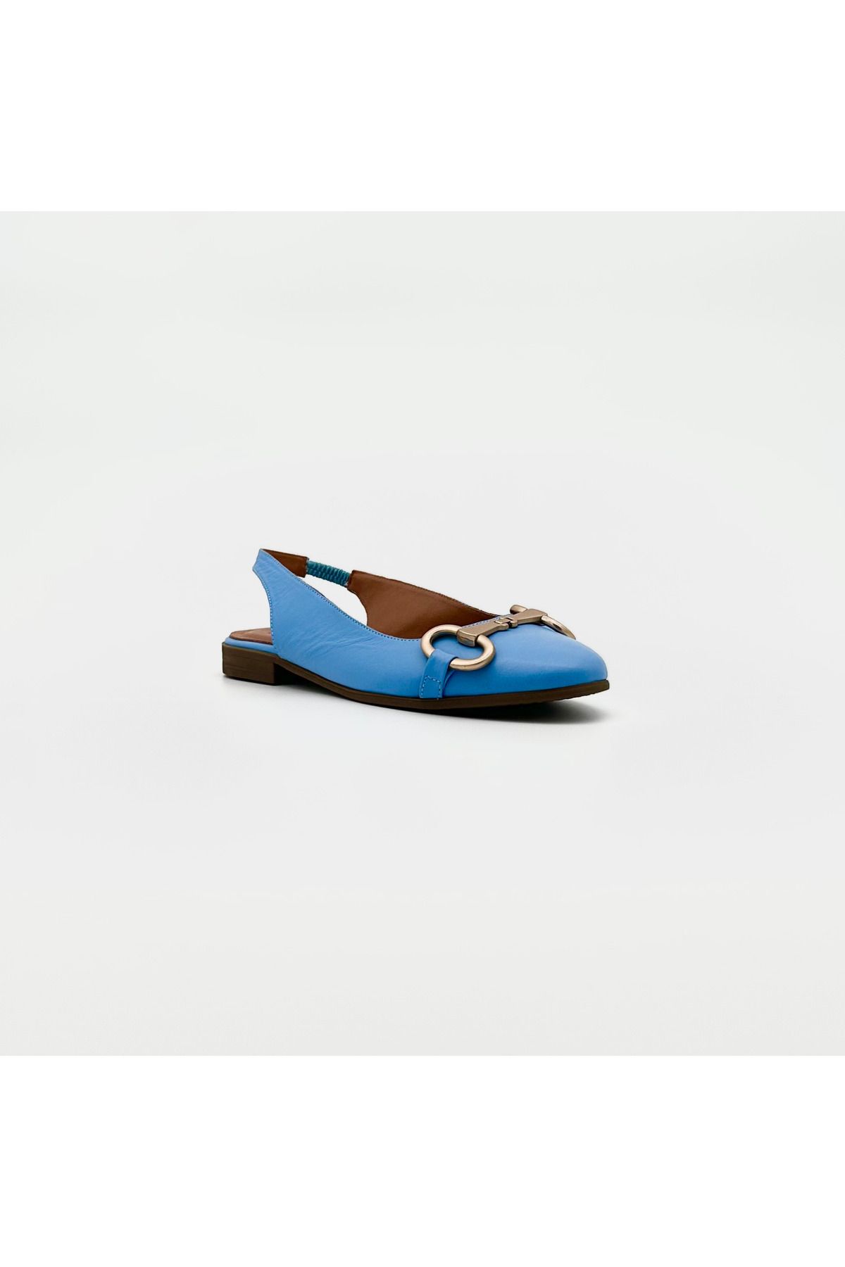 بابیت زنانه BABET SLINGBACK چرمی آبی طراحی شیک با لوازم جانبی طلا Folle