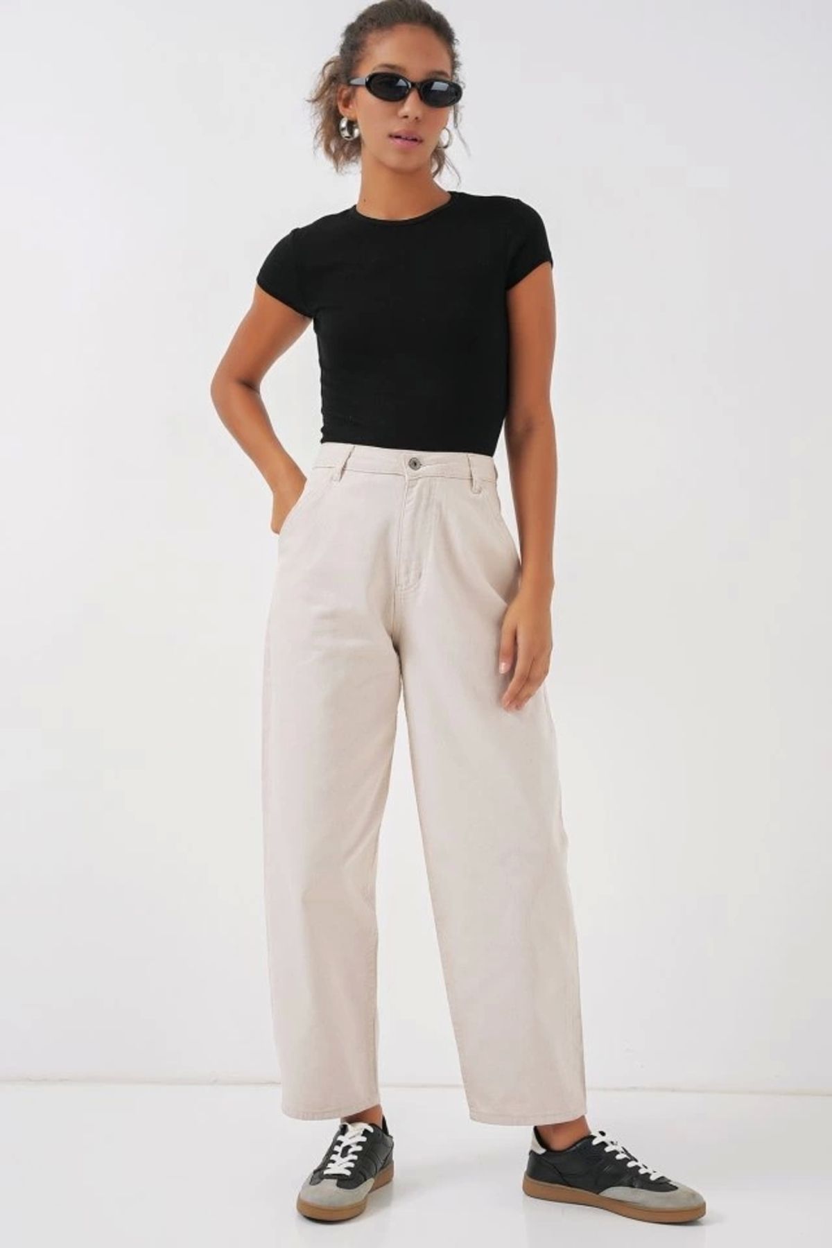 MODA 6703 Yüksek Bel Kot Pantolon Ekru