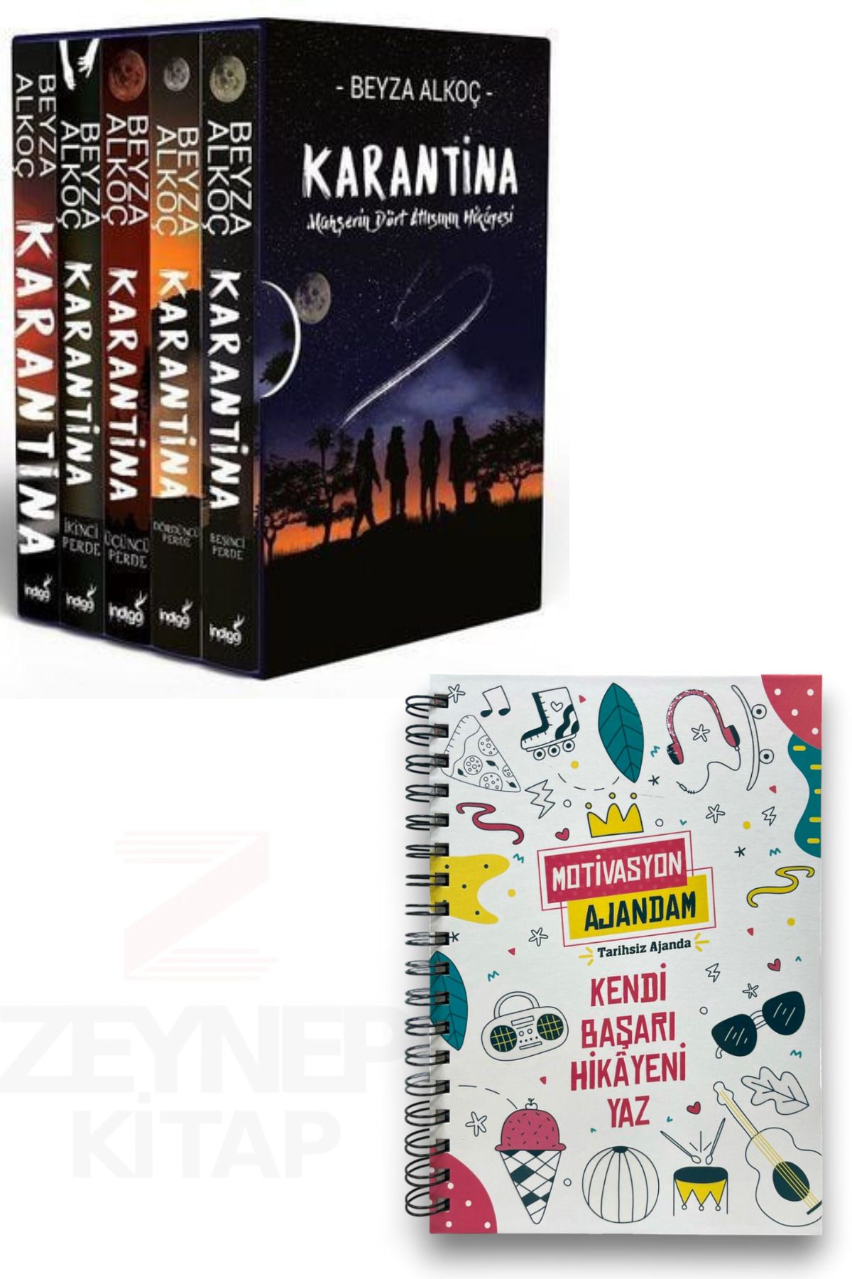 İndigo Kitap Karantina 5 Kitap Set(CİLTLİ-KUTULU)Motivasyon Ajandam Tarihsiz Ajanda Hediye
