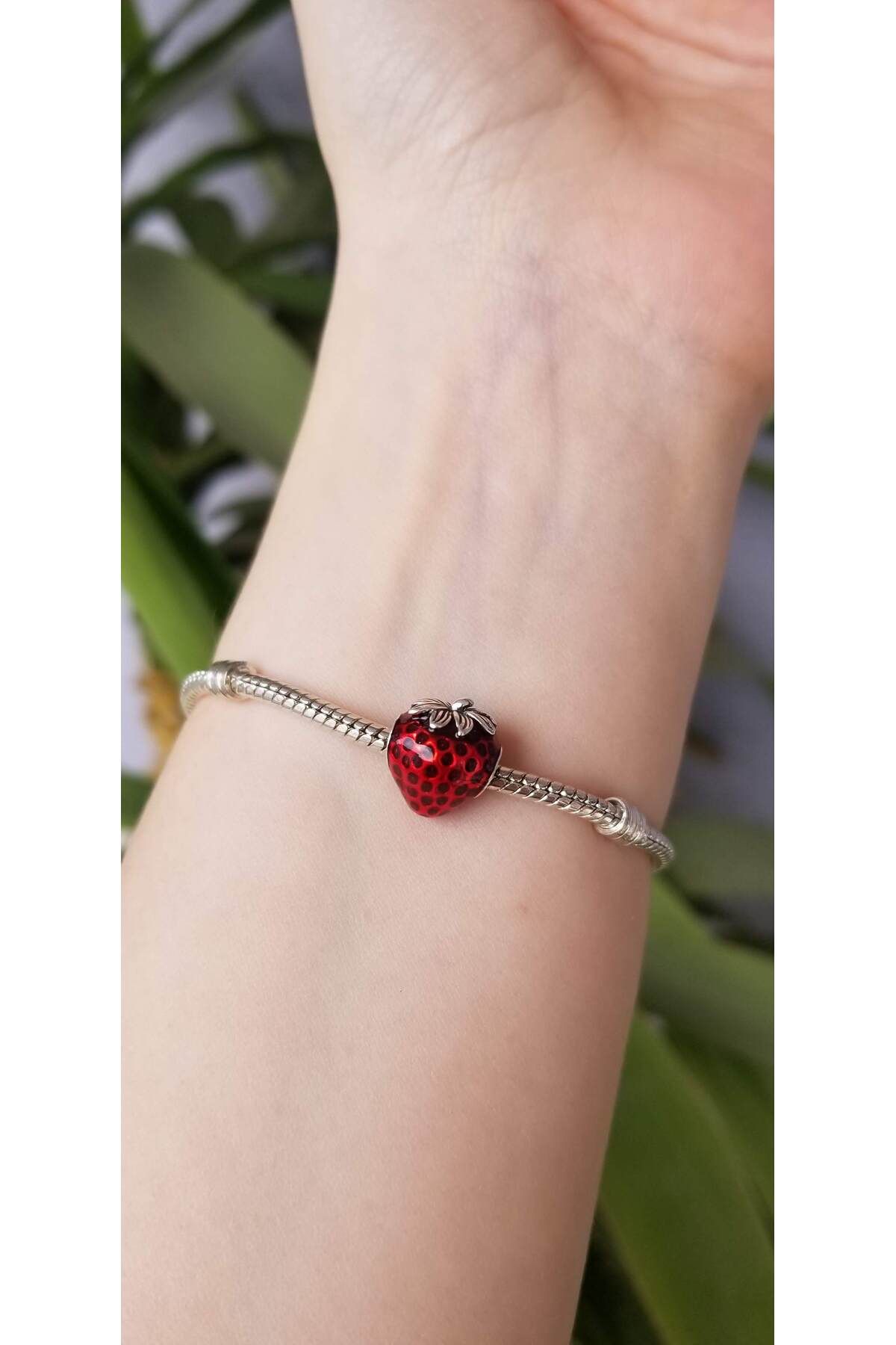 şengül takı evi Gümüş Çilek Yaz Meyve Şirin Moments Bilekliklere Uyumlu Charm