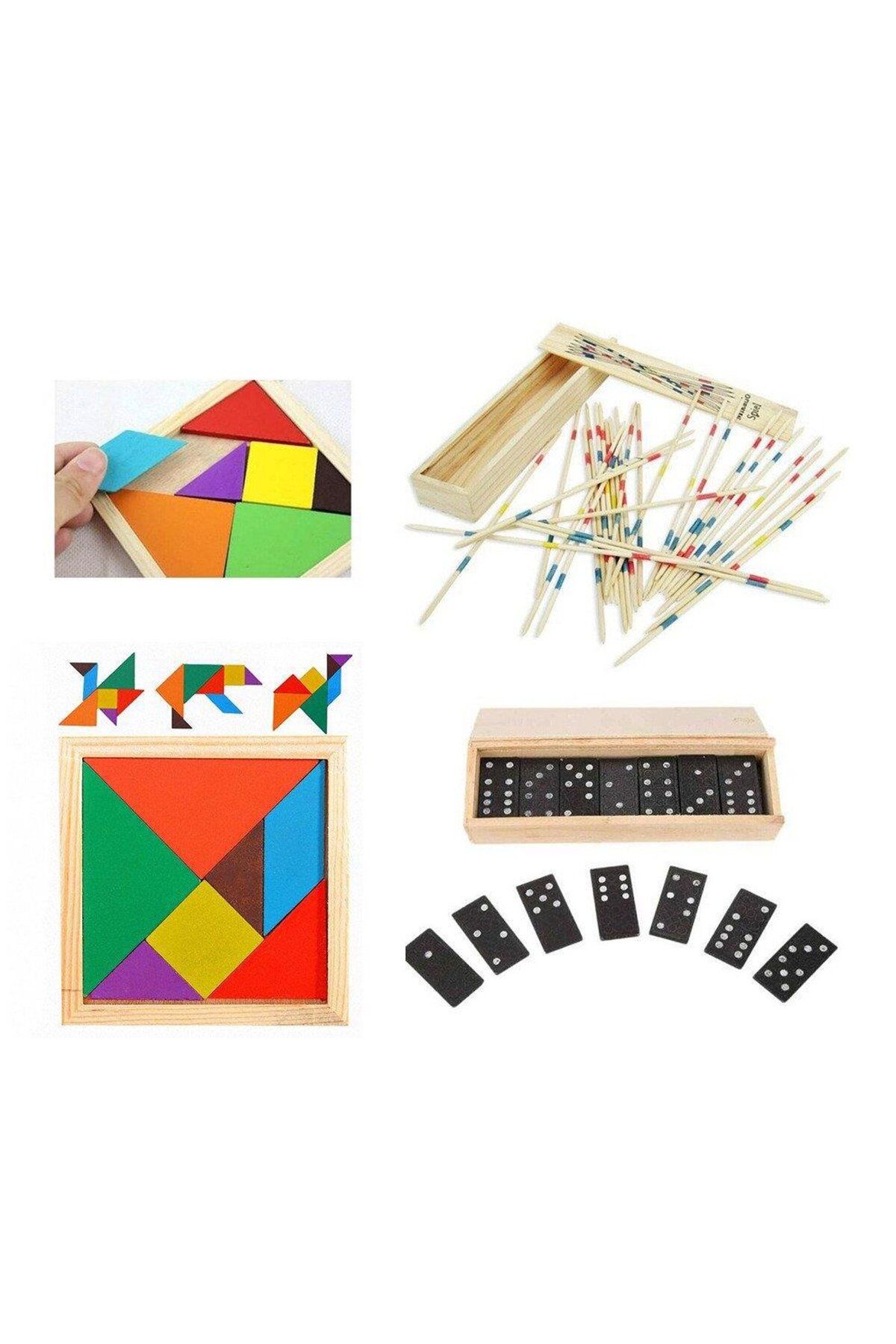 alpmodel Ahşap Tangram Domino Ve Spiel Çubuk Birlikte 3'Lü Oyun Seti