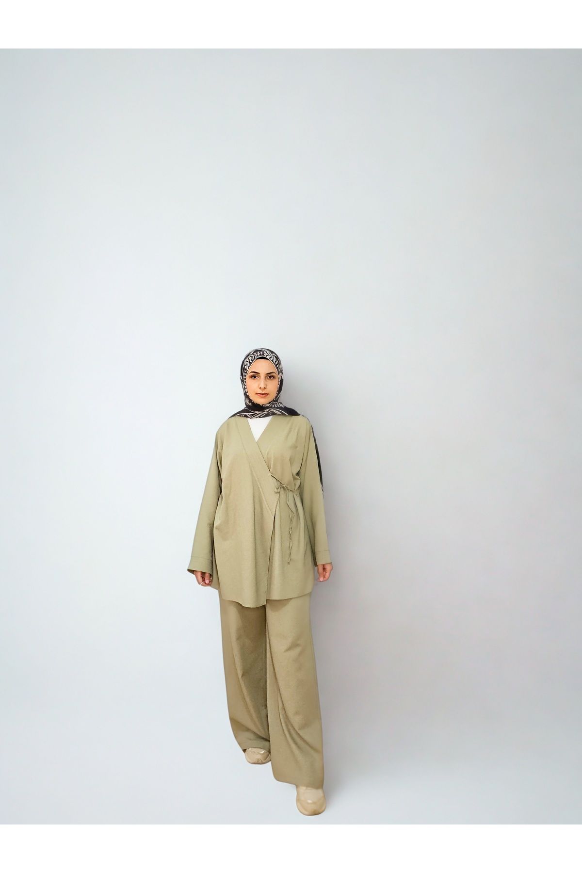 shop Keten pantolonlu Kimono Takım