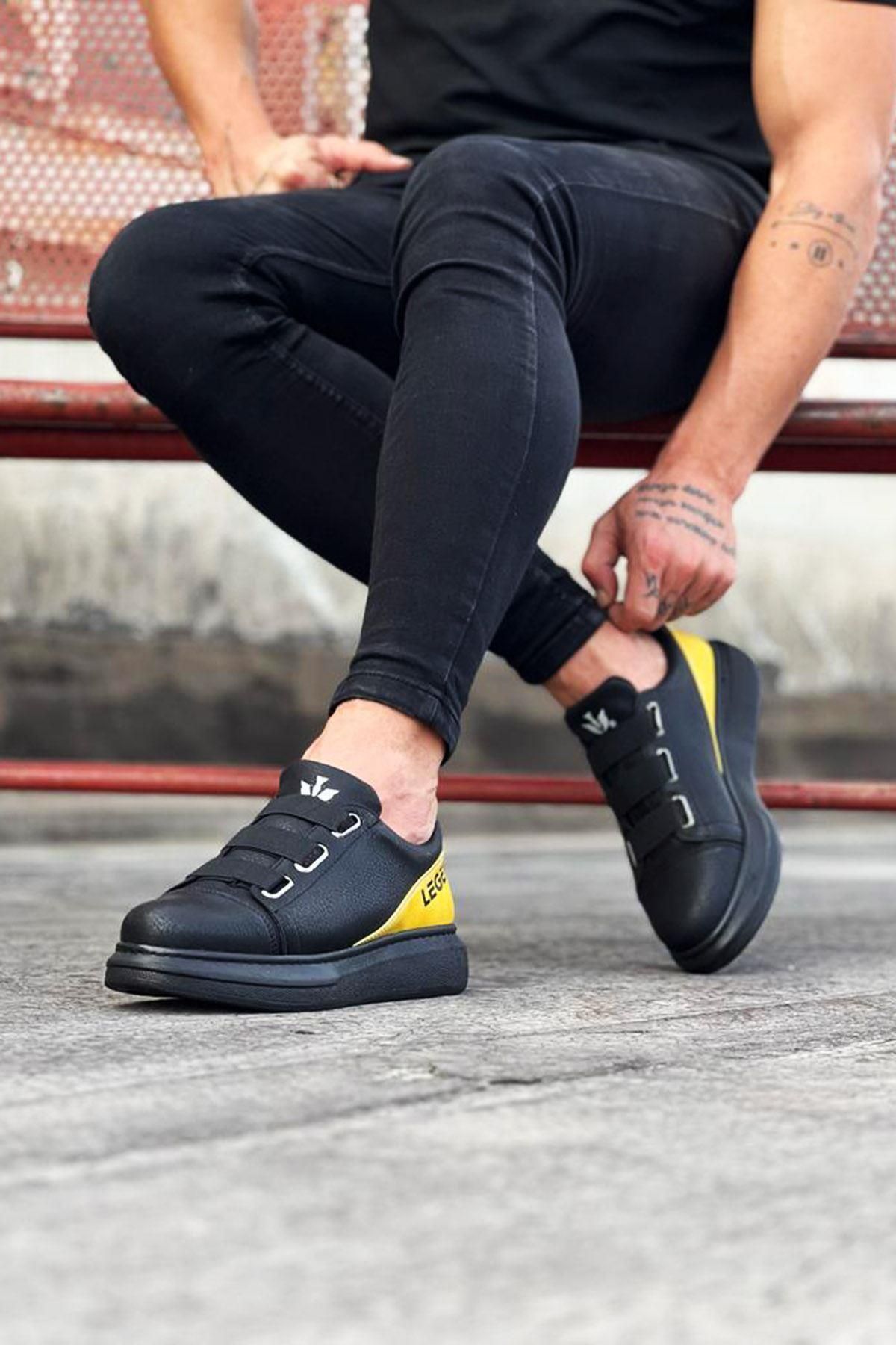 Byshoes Wagoon WG029 3 Bant Legend Kömür Sarı Kalın Taban Casual Erkek Ayakkabı