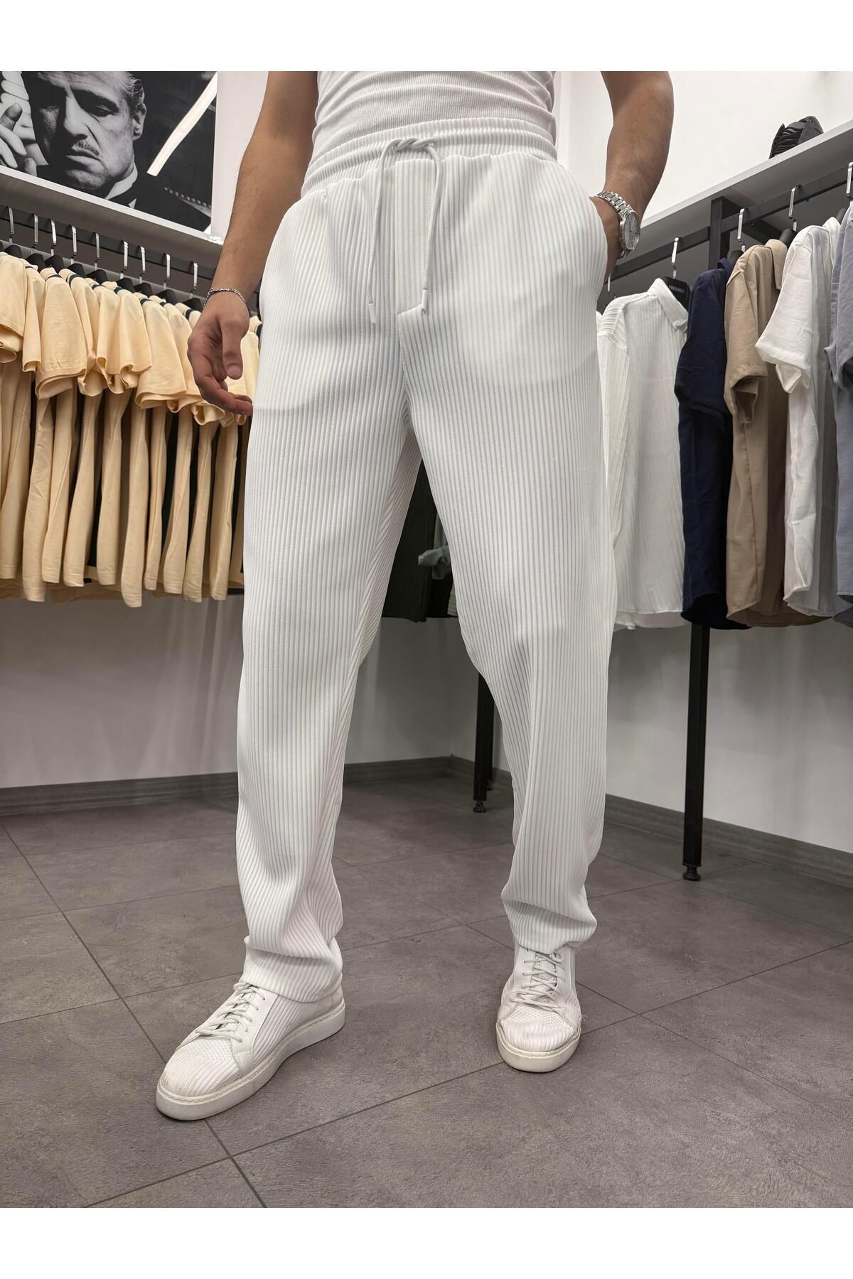 Butik Ottoman Kumaş Baggy Kalıp Eşofman Beyaz