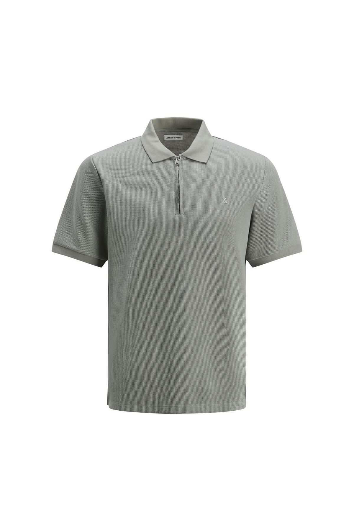 Jack & Jones Fermuar Detaylı Polo Yaka Gri Erkek Tişört-12279177
