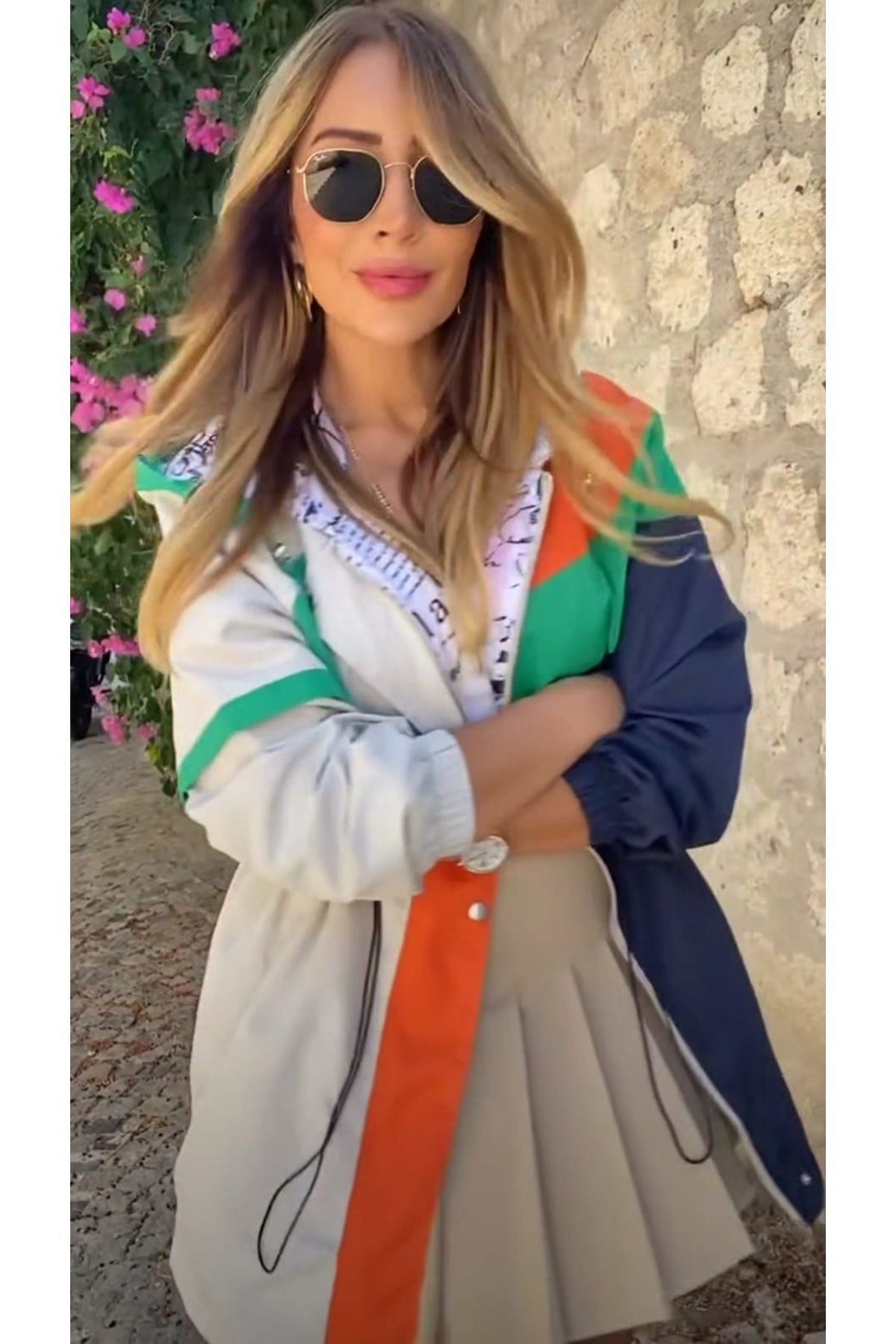 VETO  Jeans Kadın Astarlı Çok Renkli Basen Boy Yağmurluk - Görsel 3