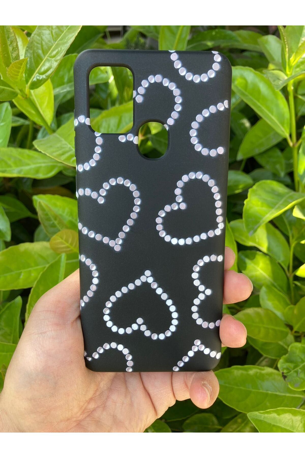 Newon SAMSUNG GALAXY A21S TAŞLI KALP BASKILI İÇİ KADİFE PREMİUM SİLİKON TELEFON KILIFI