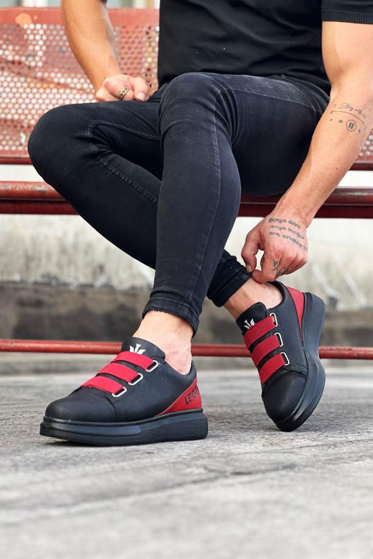 Byshoes Wagoon WG029 3 Bant Legend Kömür Kırmızı Kalın Taban Casual Erkek Ayakkabı
