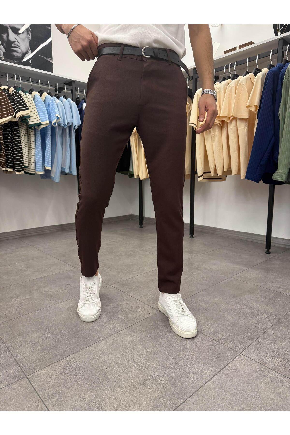 Butik Likralı Slimfit Kumaş Pantolon Acı Kahve