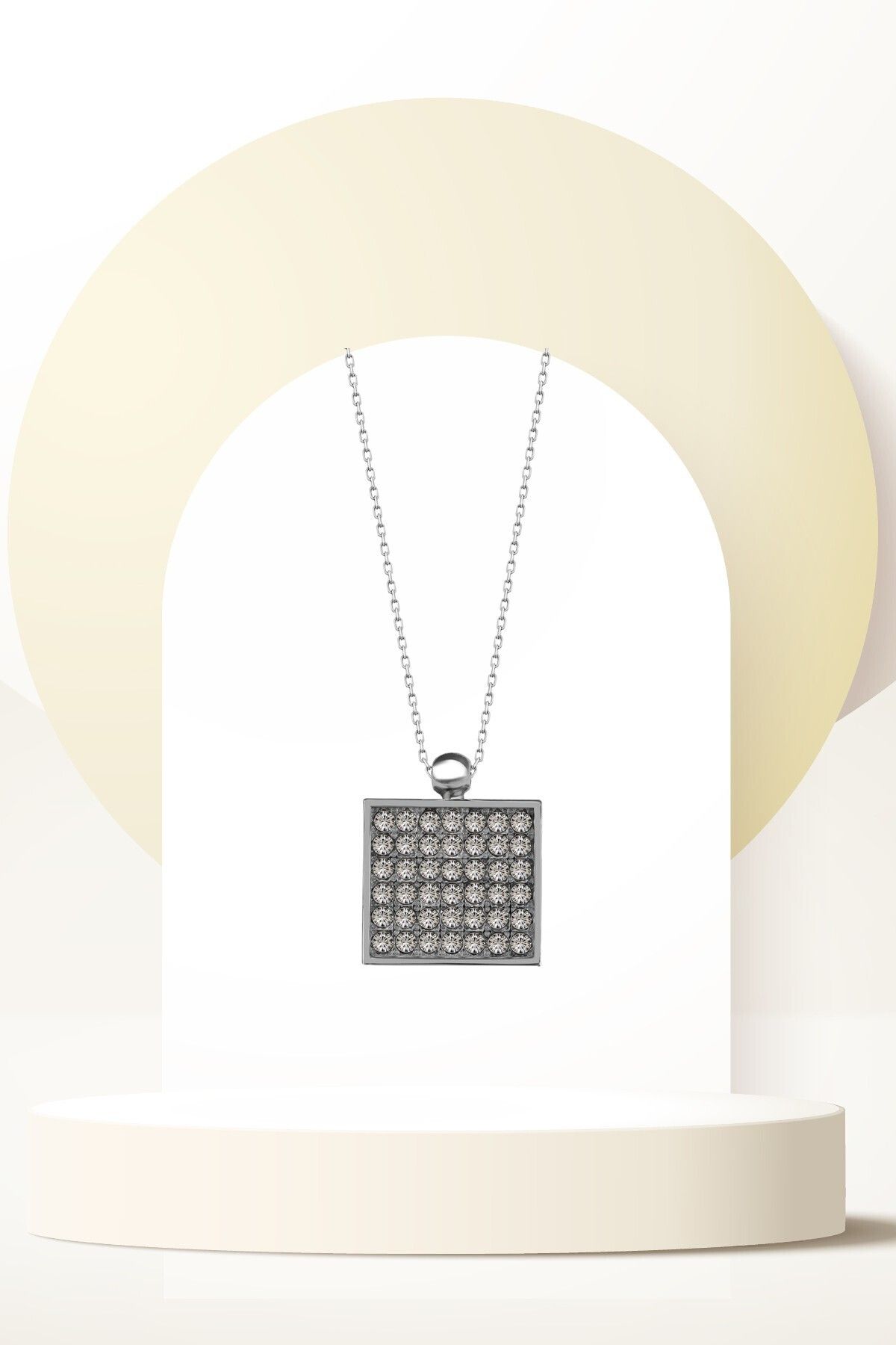 Swaroski Zirconia Crystal Taşlı Kare Kolye Kadın Geometrik Takı