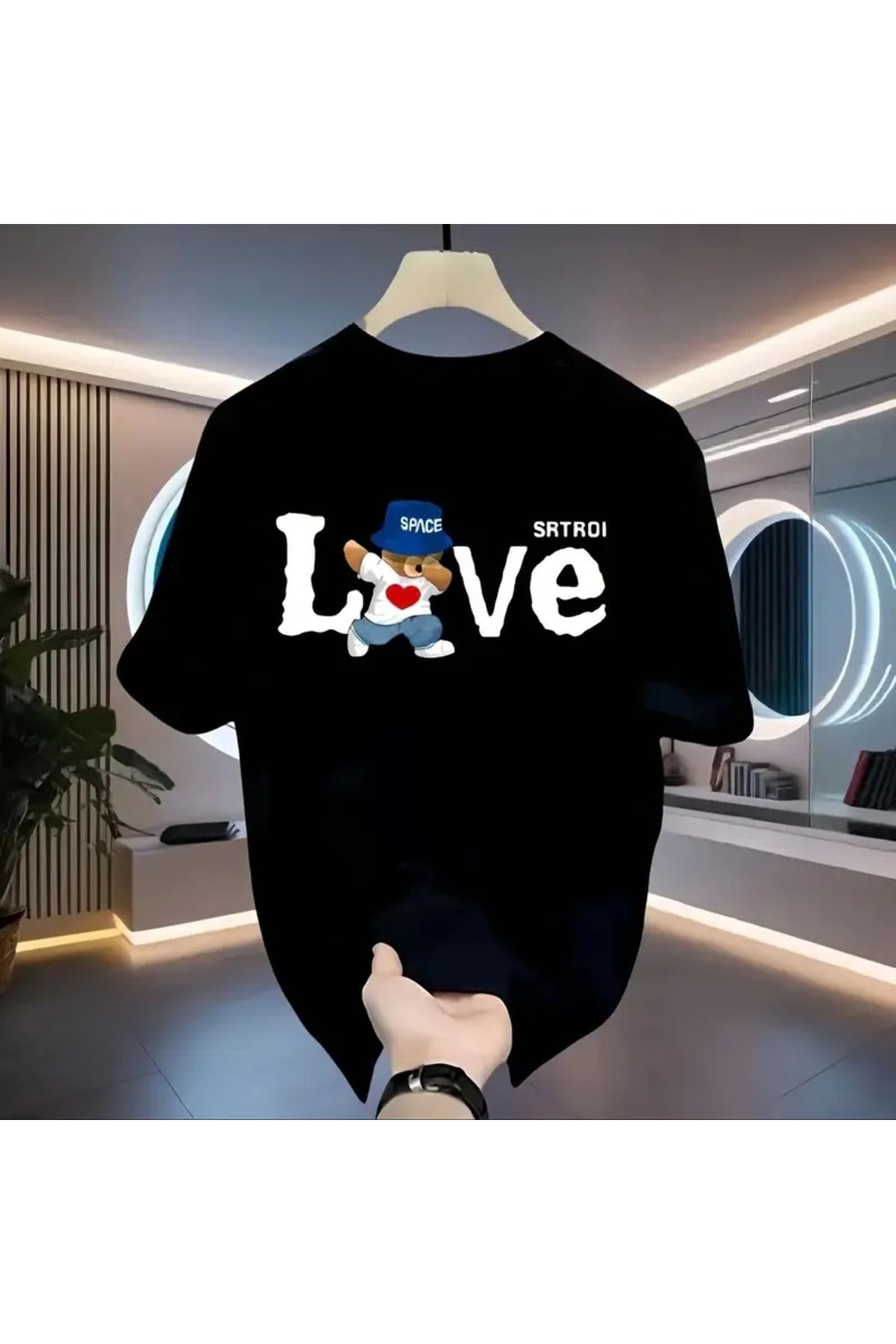 LAND MODA Erkekler için Retro Rahat %100 Pamuklu Tişört - Kısa Kollu, Siyah "LOVE"