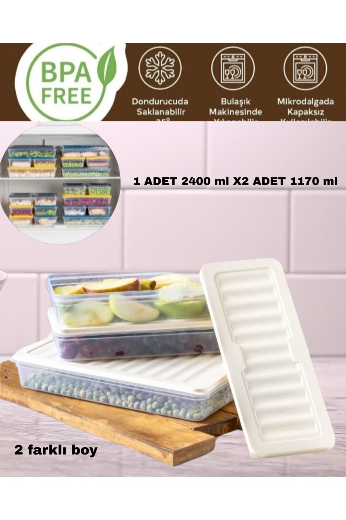 VİZYON-Horizontal Lid Refrigerator Diffuse Storage Container Refrigerator Organizer Microwave Container 1