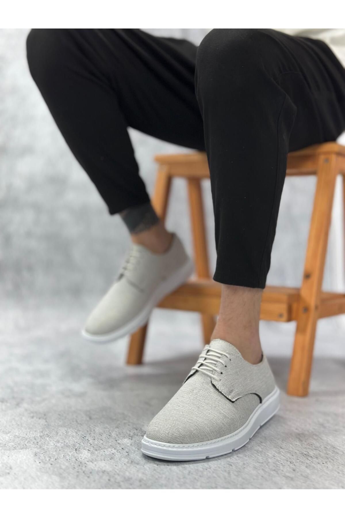 Byshoes BA0003 Bağcıklı Klasik Spor Keten Beyaz Taban Casual Erkek Ayakkabı