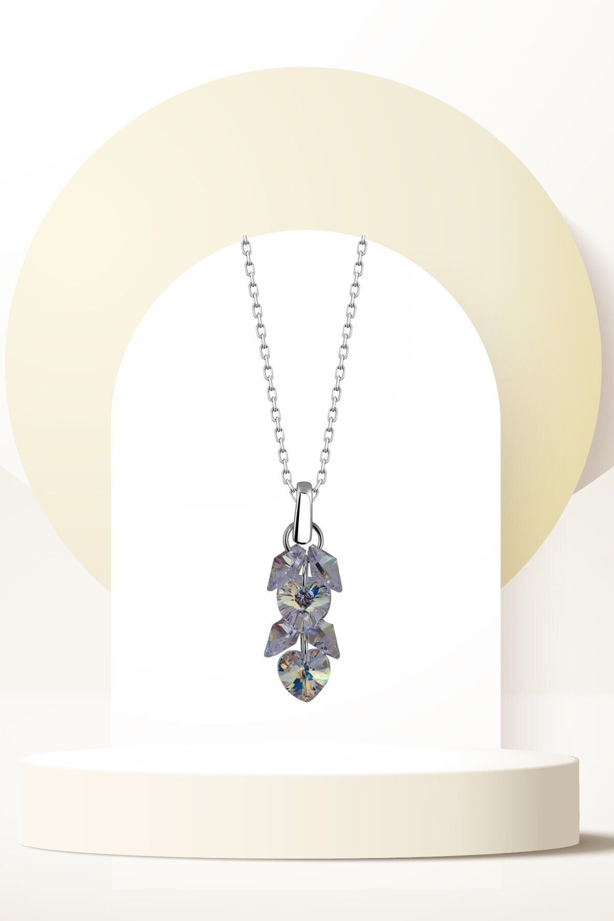 Swaroski Zirconia Crystal Taşlı Kalp Salkım Kolye Kadın Romantik Takı