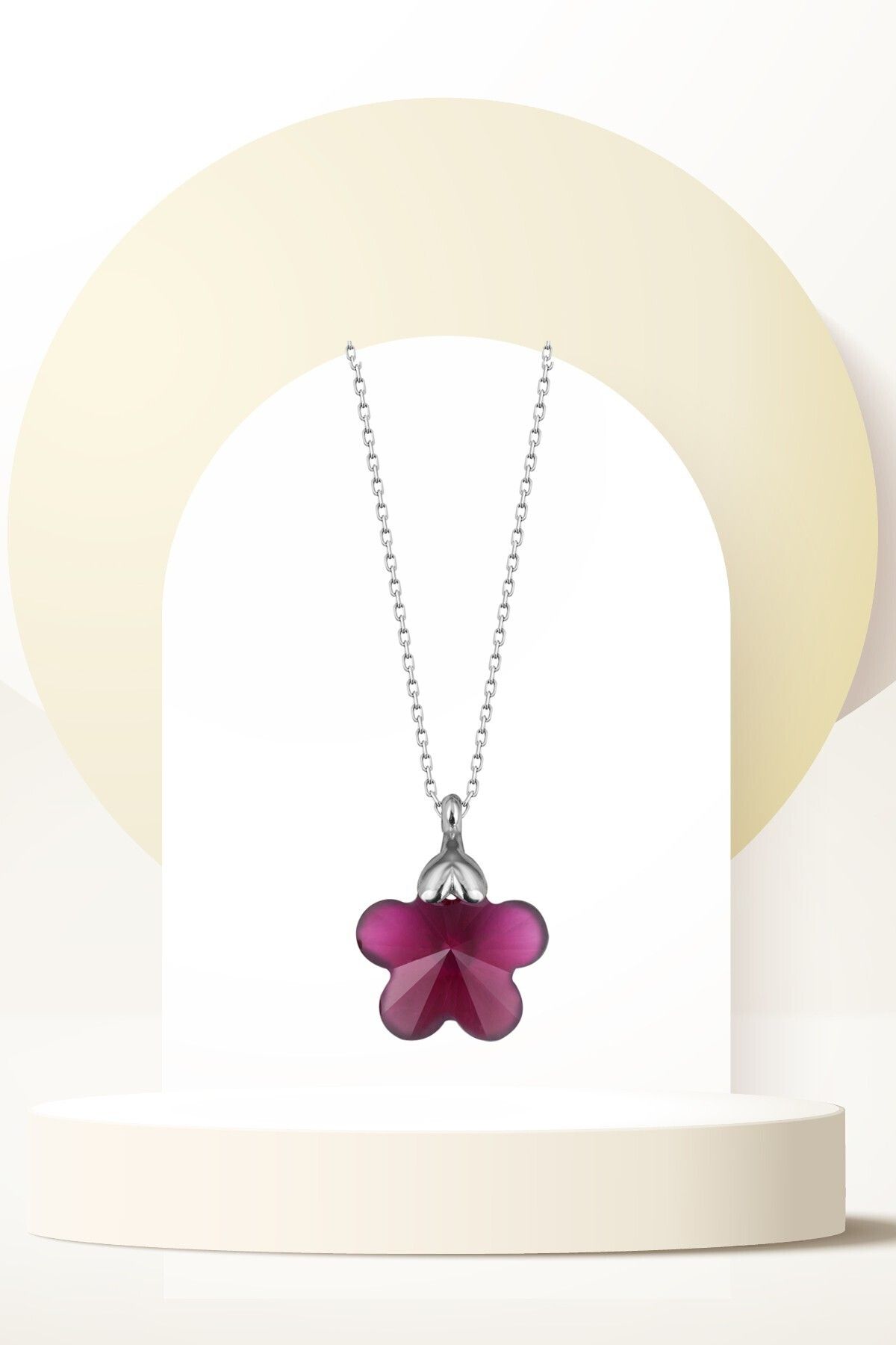Swaroski Zirconia Crystal Taşlı Fushia Papatya Kolye Kadın Çiçek Model