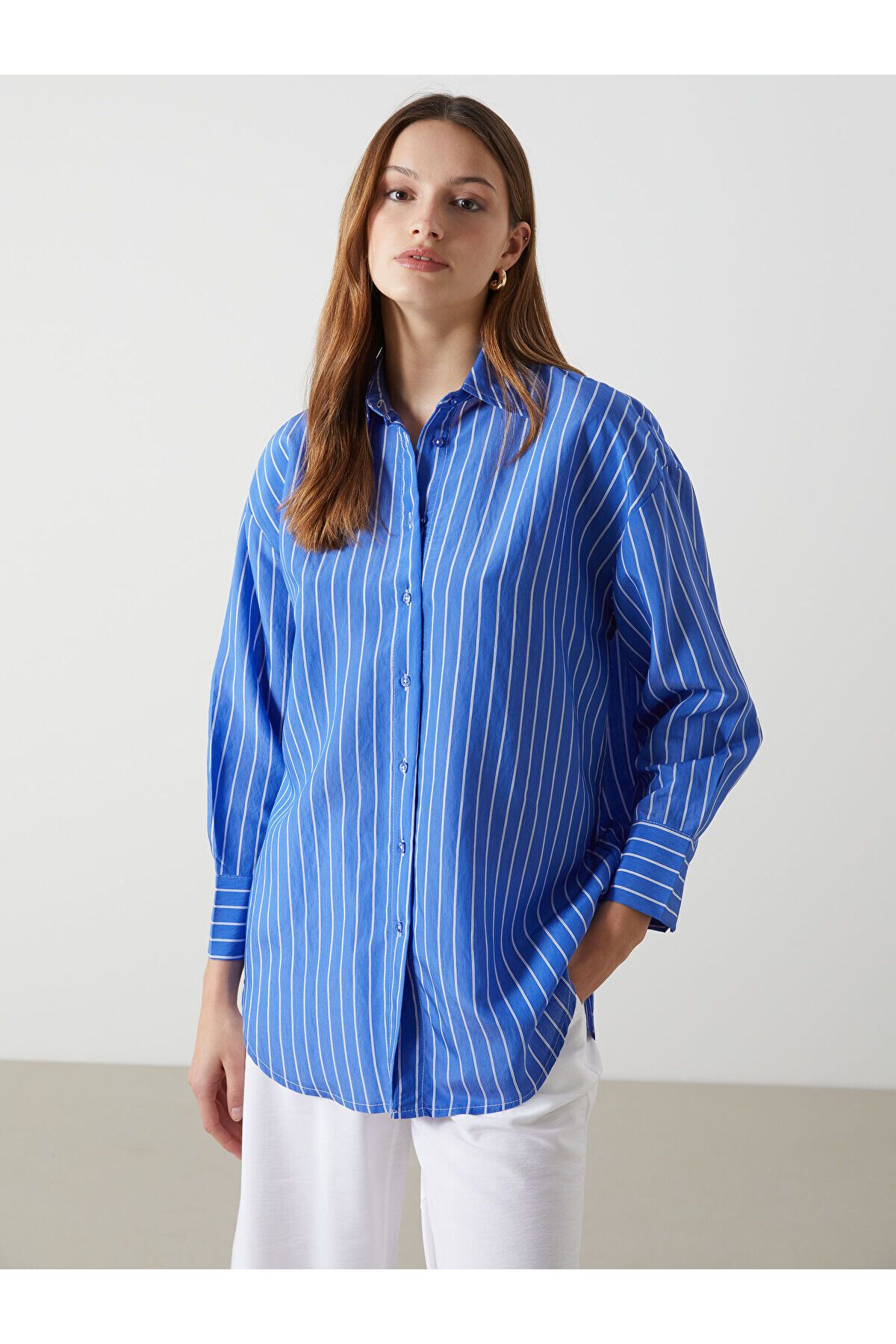 LC Waikiki Çizgili Oversize Kadın Gömlek Tunik
