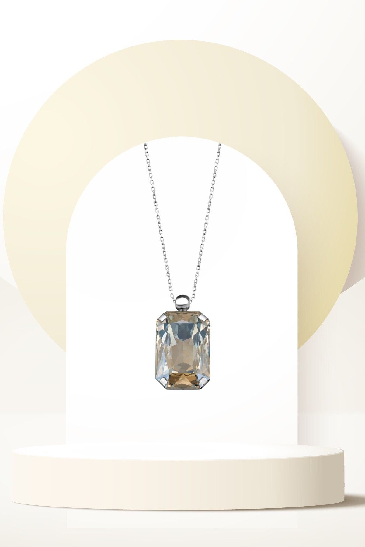 Swaroski Zirconia Crystal Taşlı Büyük Parlak Octagon Kolye Kadın Gösterişli Takı