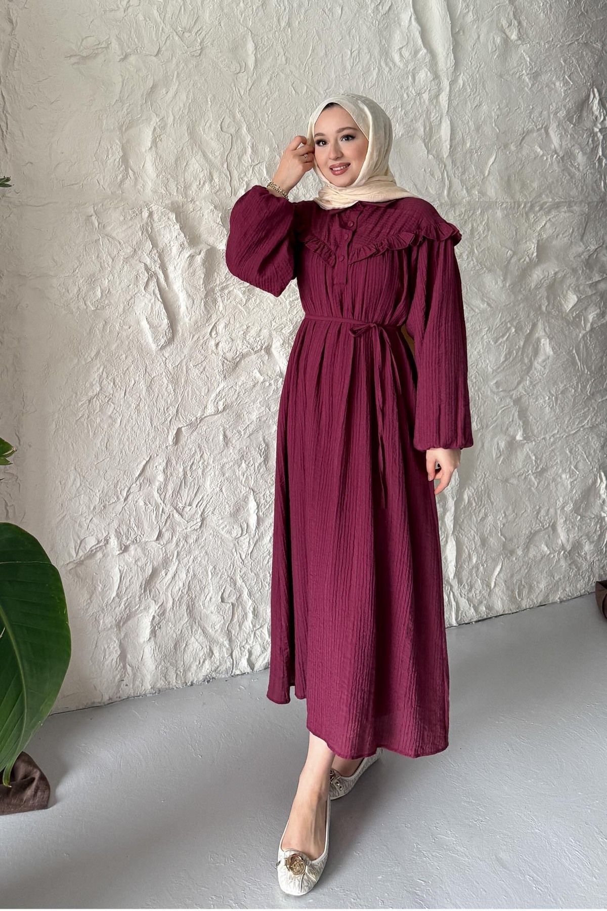 Rimel Moda Efil Elbise Bordo