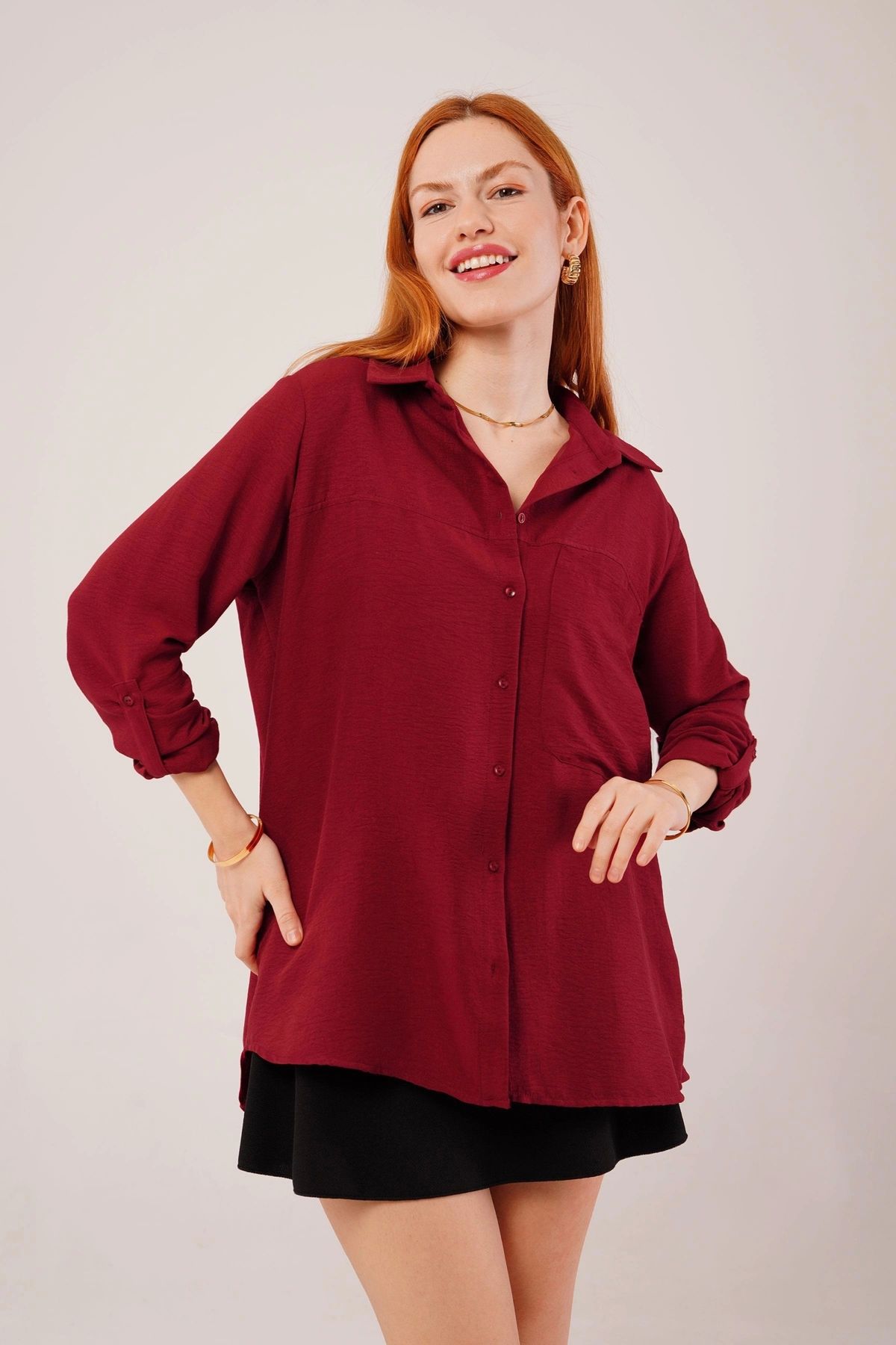 MODA alaş Kesim Cepli Bordo Gömlek