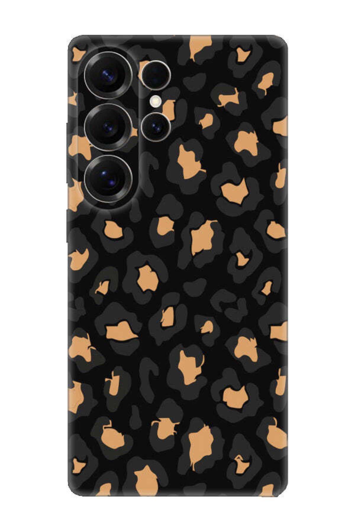 frondcase Samsung S25 Ultra Leopar Desenli Siyah Telefon Kılıfı