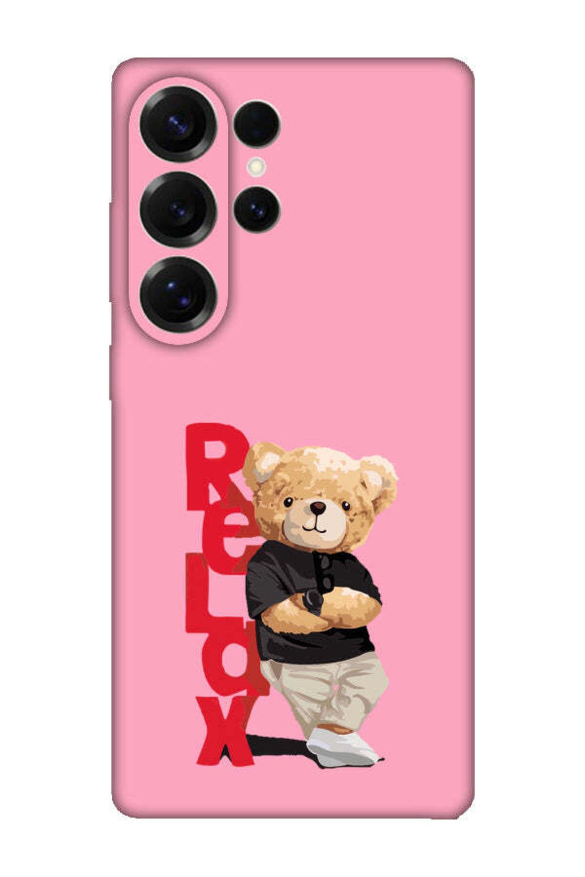 frondcase Samsung S25 Ultra Teddy Bear Relax Pembe Telefon Kılıfı