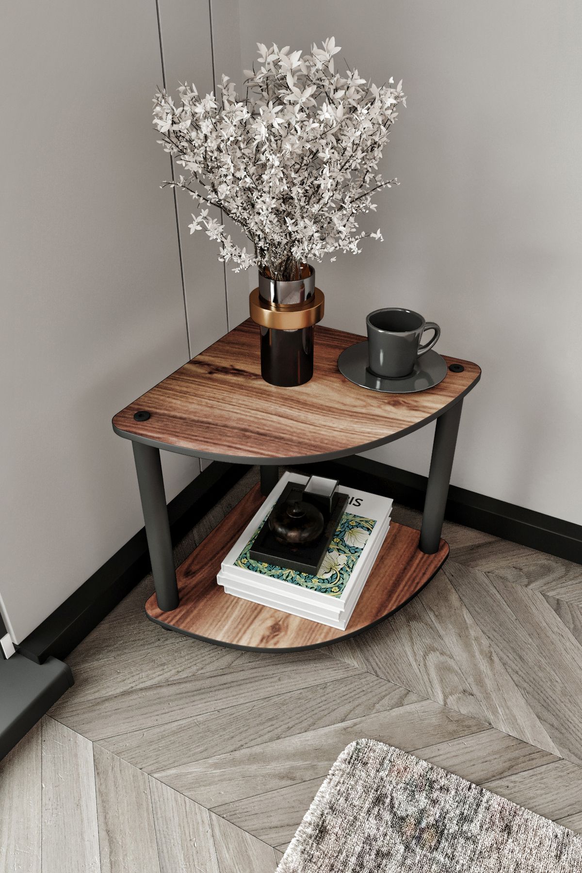 RC HOME Dekoratif 2 Raflı Köşe Kitaplık