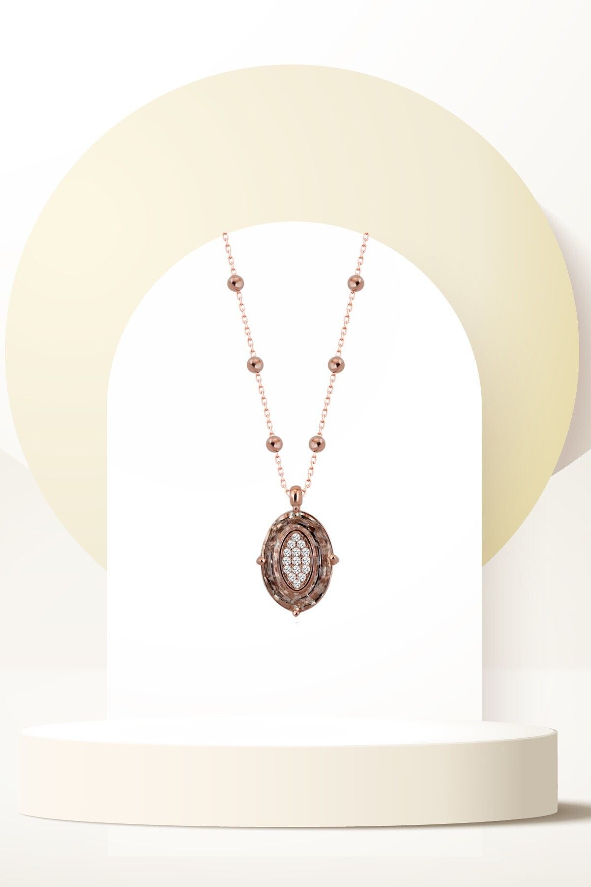 Swaroski Zirconia Crystal Taşlı Oval Rose Kolye Kadın Romantik Işık