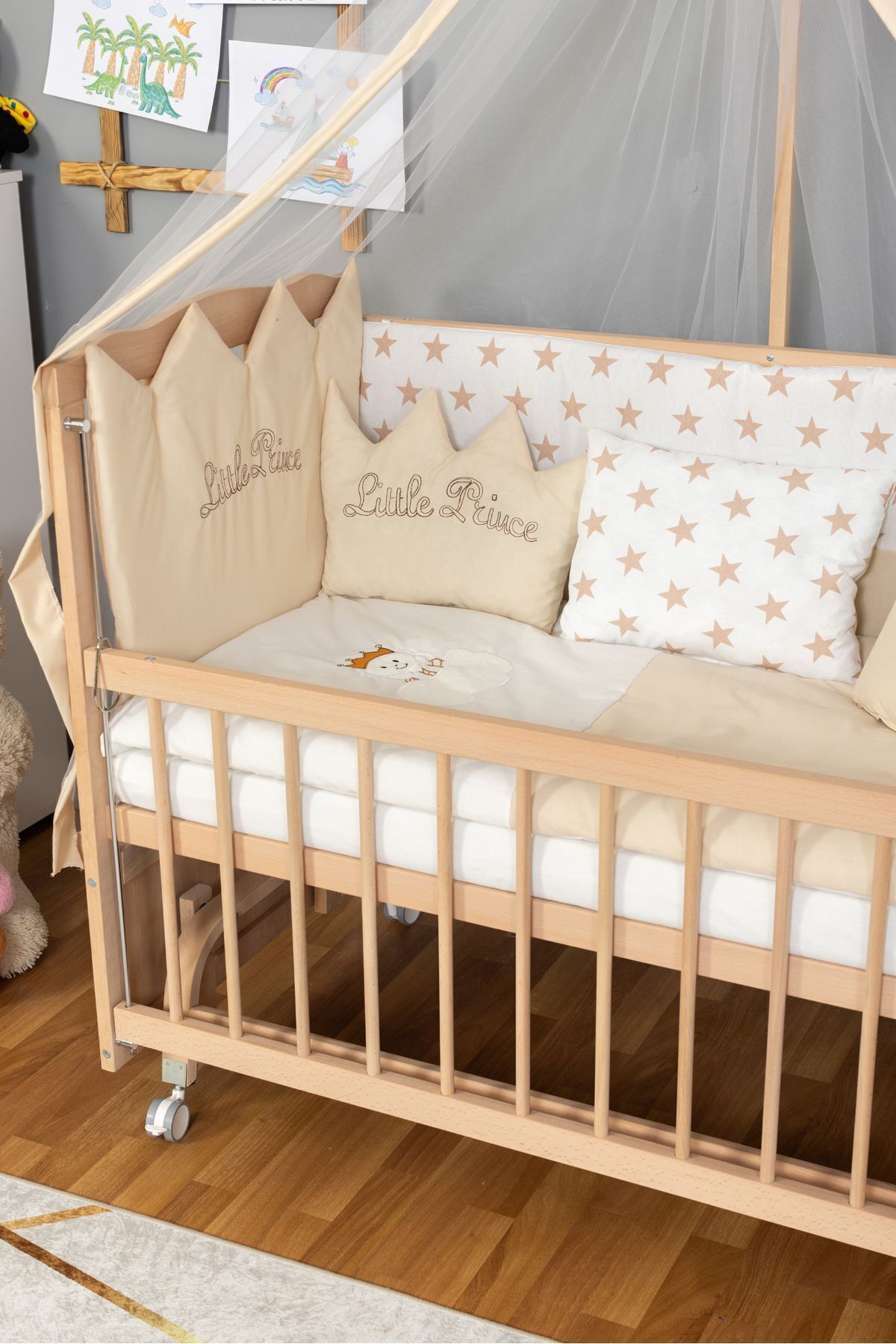 Bamgidoo Ahşap Anne Yanı Portatif Bebek Beşik Modelleri (BOYASIZ)60x120-krem Prens Uyku Seti Yatak Tekerlekli fotoğrafı 4 (önizleme)