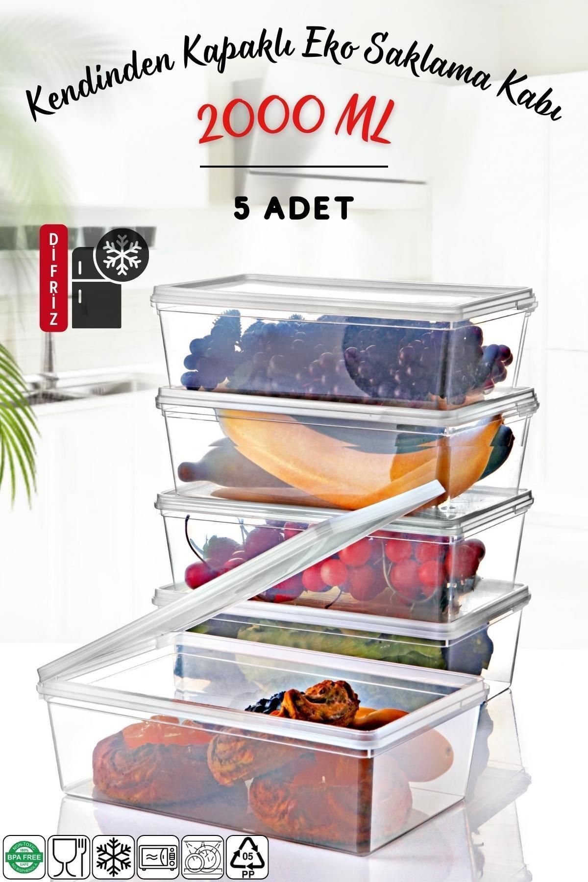 UYGUR AVM 5 Adet Kendinden Kapaklı Derin Dondurucuya Uygun Saklama Kabı 2 Lt