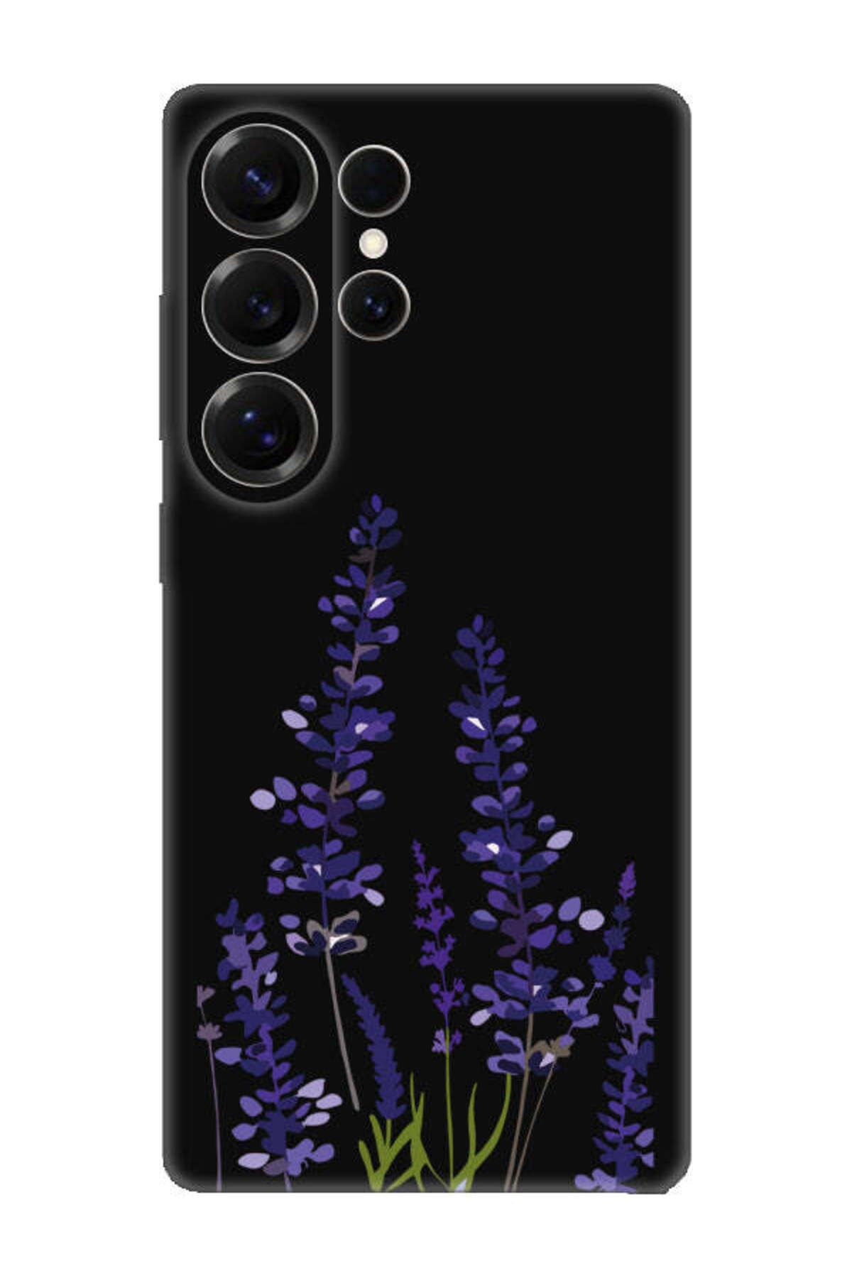 frondcase Samsung S25 Ultra Lavanta Desenli Siyah Telefon Kılıfı