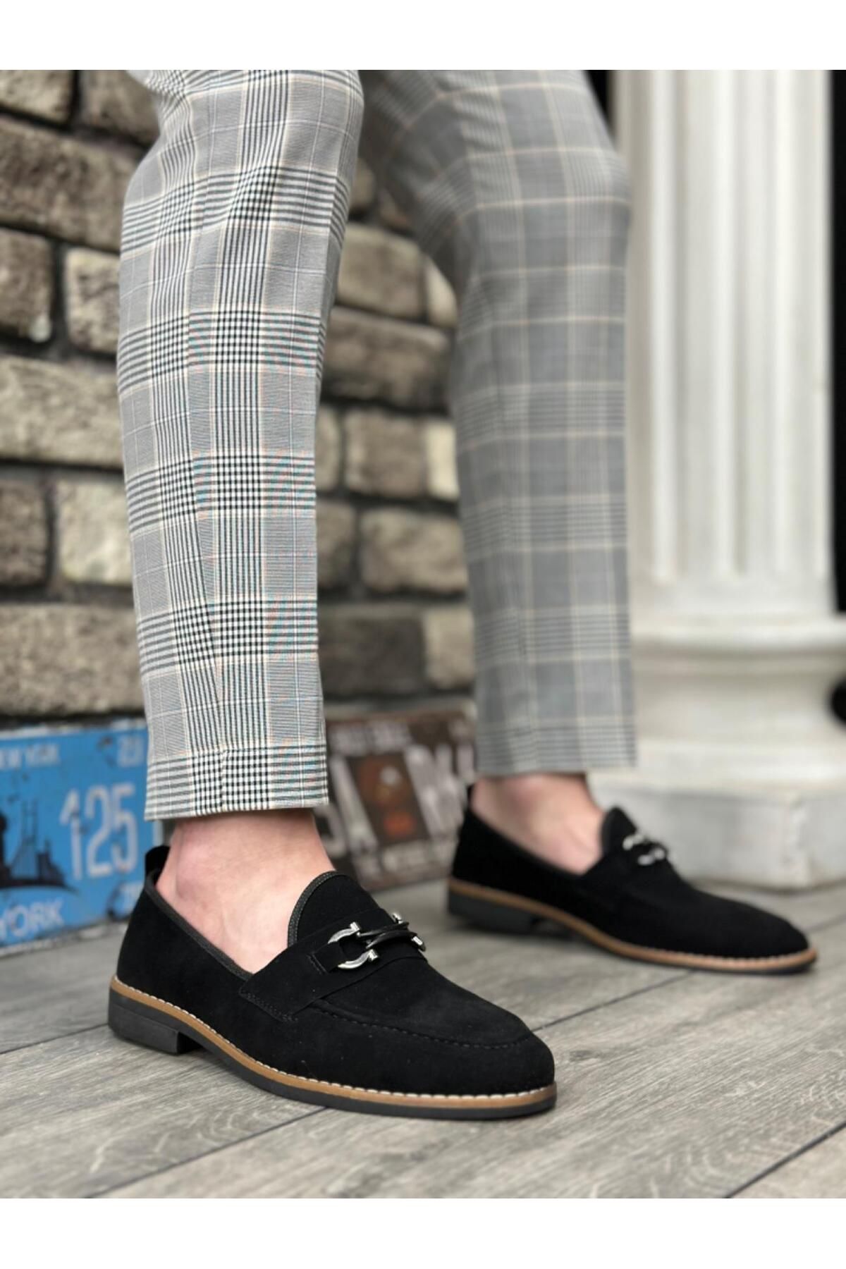 Byshoes BA0009 Süet Püsküllü Corcik Siyah Çengel Tokalı Klasik Erkek Ayakkabısı