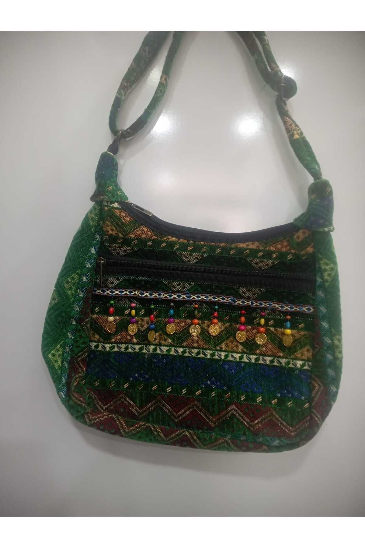 NUR TEKSTİL Kadın yeşil Etnik-otantik Orijinal Kilim Dokuma omuz Çantası Yıkana Bilir Çanta