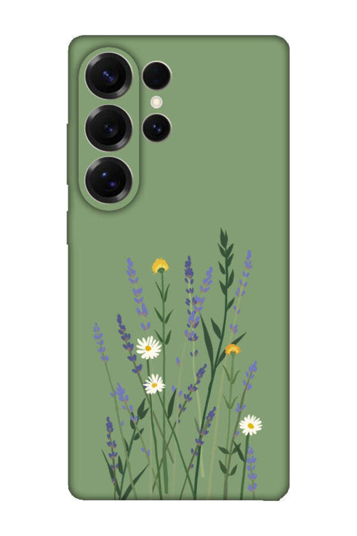frondcase Samsung S25 Ultra Lavanta Desenli Yeşil Telefon Kılıfı