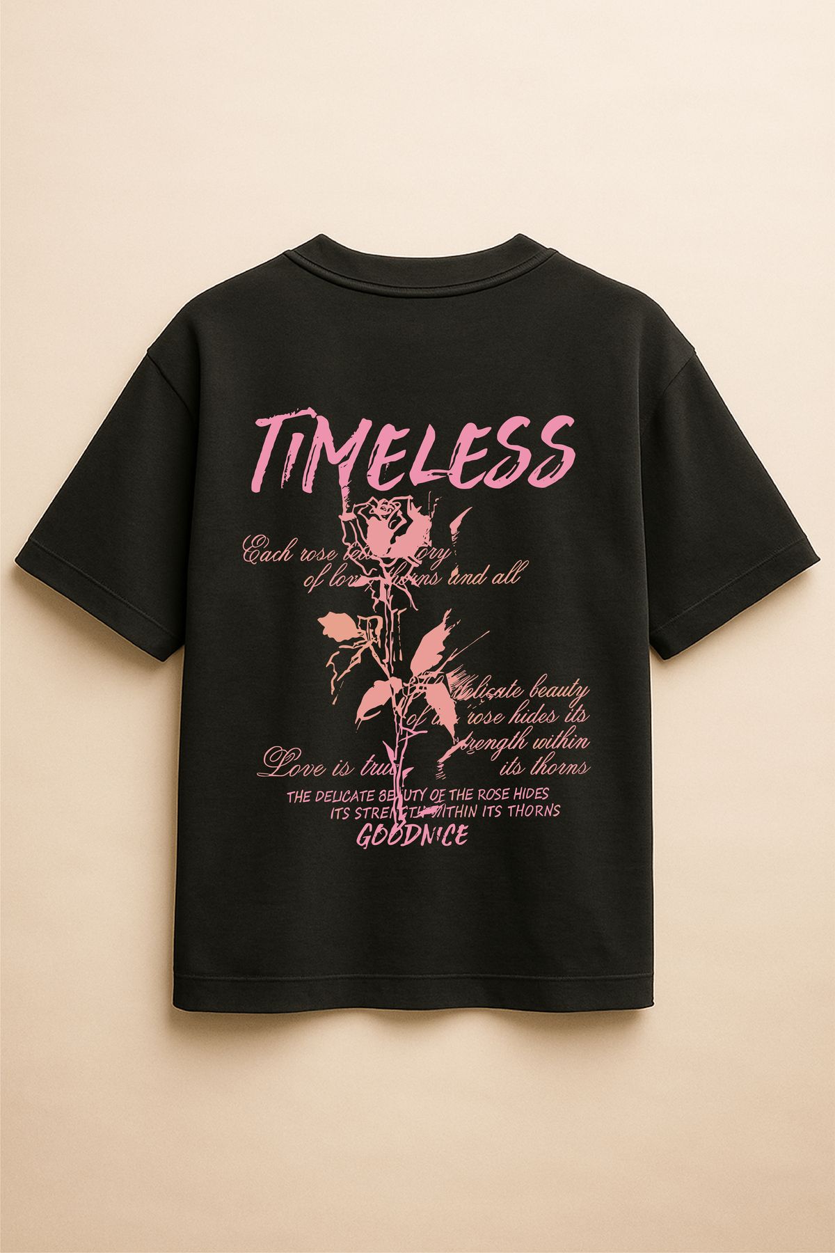 Altair Tr Siyah Renk Oversize Gül Baskılı Unisex Tişört T-Shirt