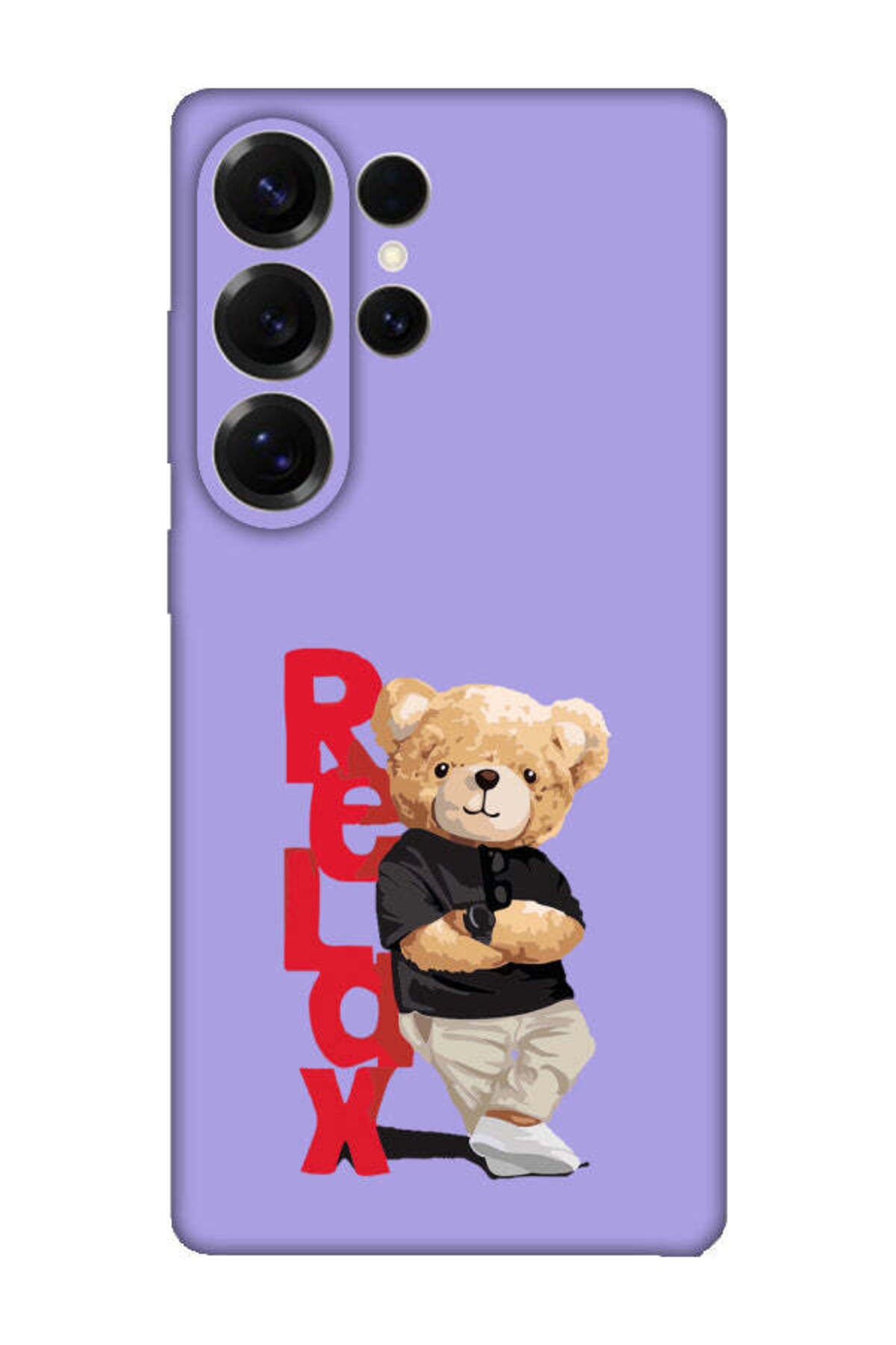 frondcase Samsung S25 Ultra Teddy Bear Relax Lila Telefon Kılıfı