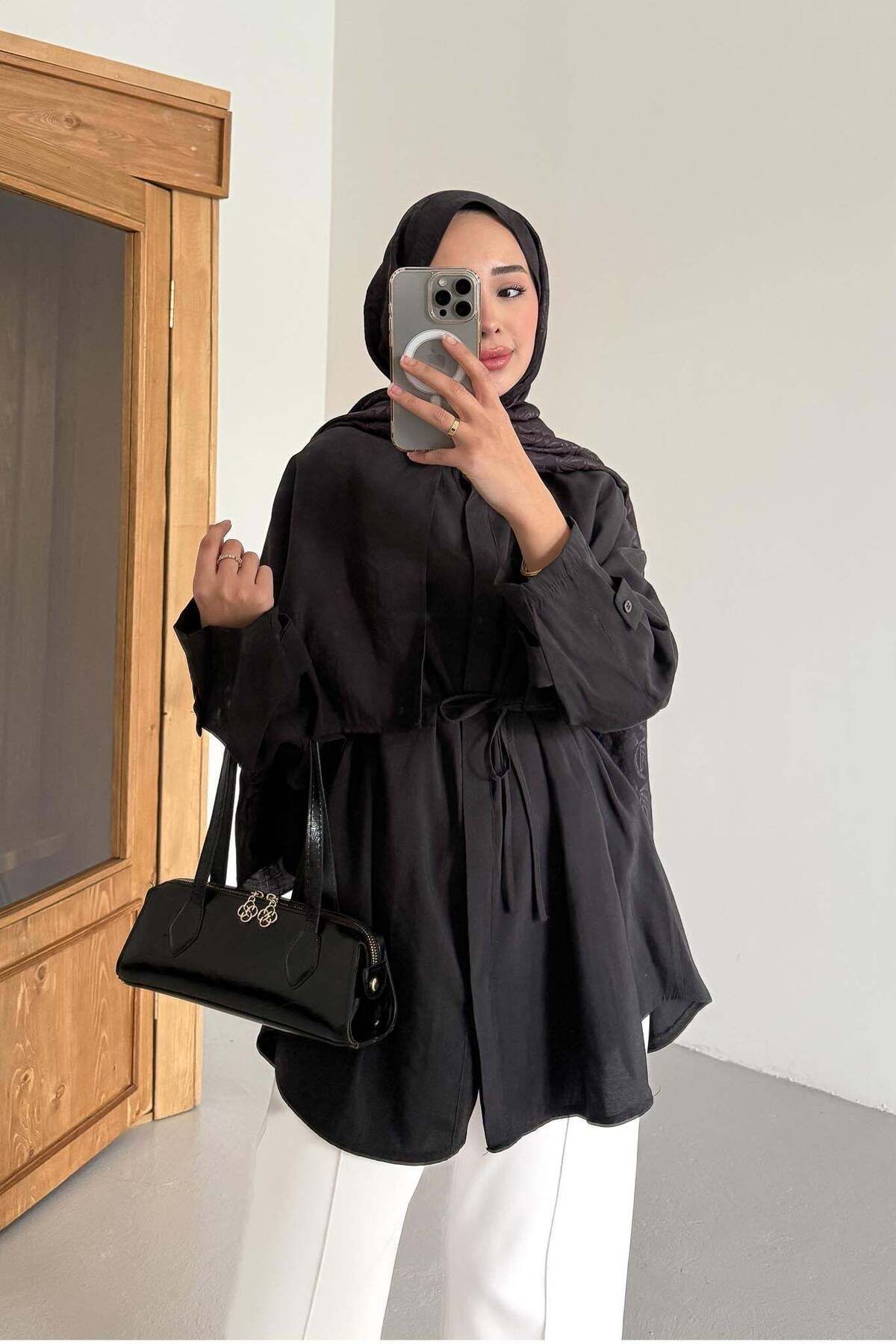 Rimel Moda Trenç Gömlek Siyah
