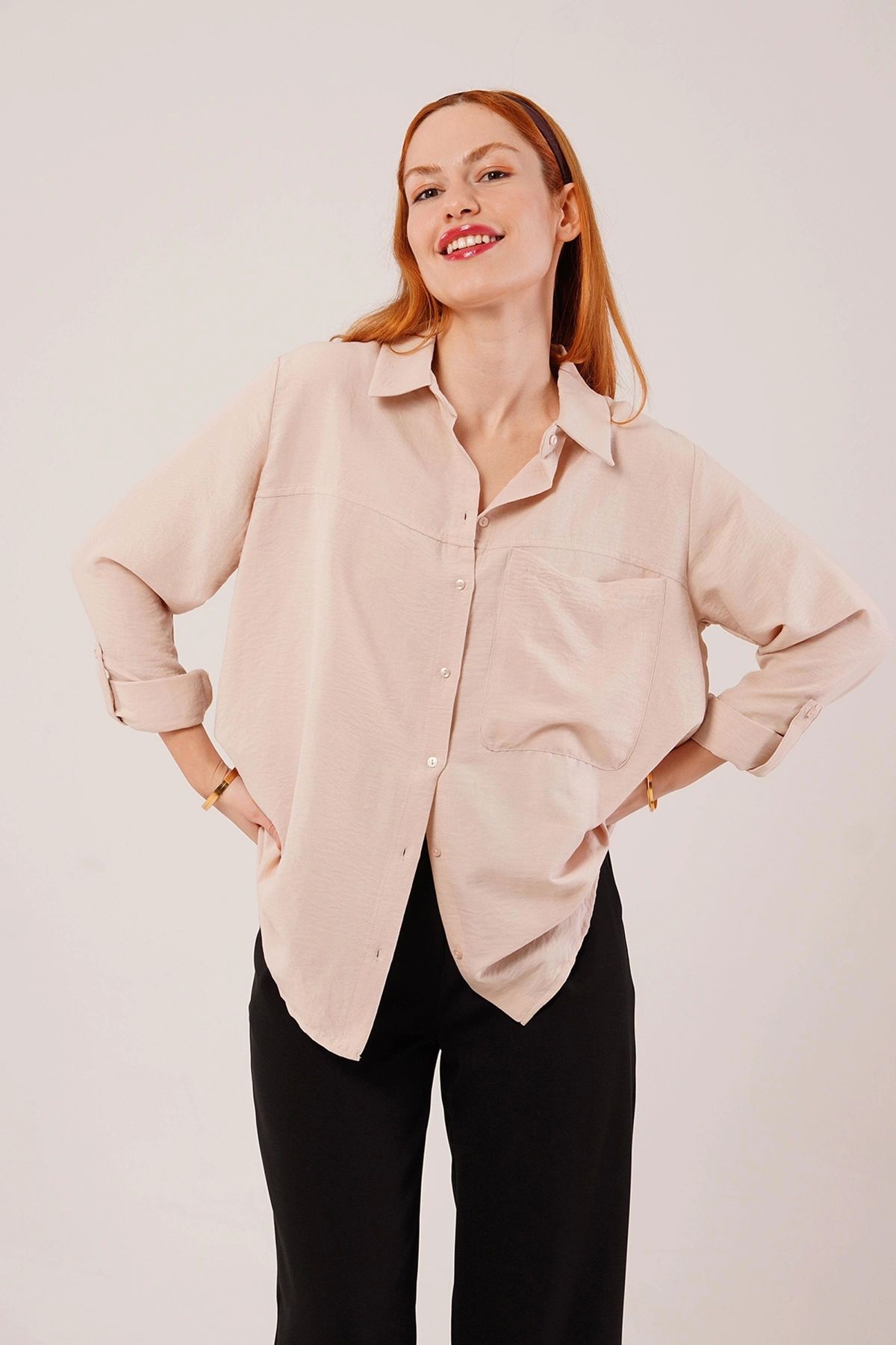 MODA alaş Kesim Cepli Bej Gömlek