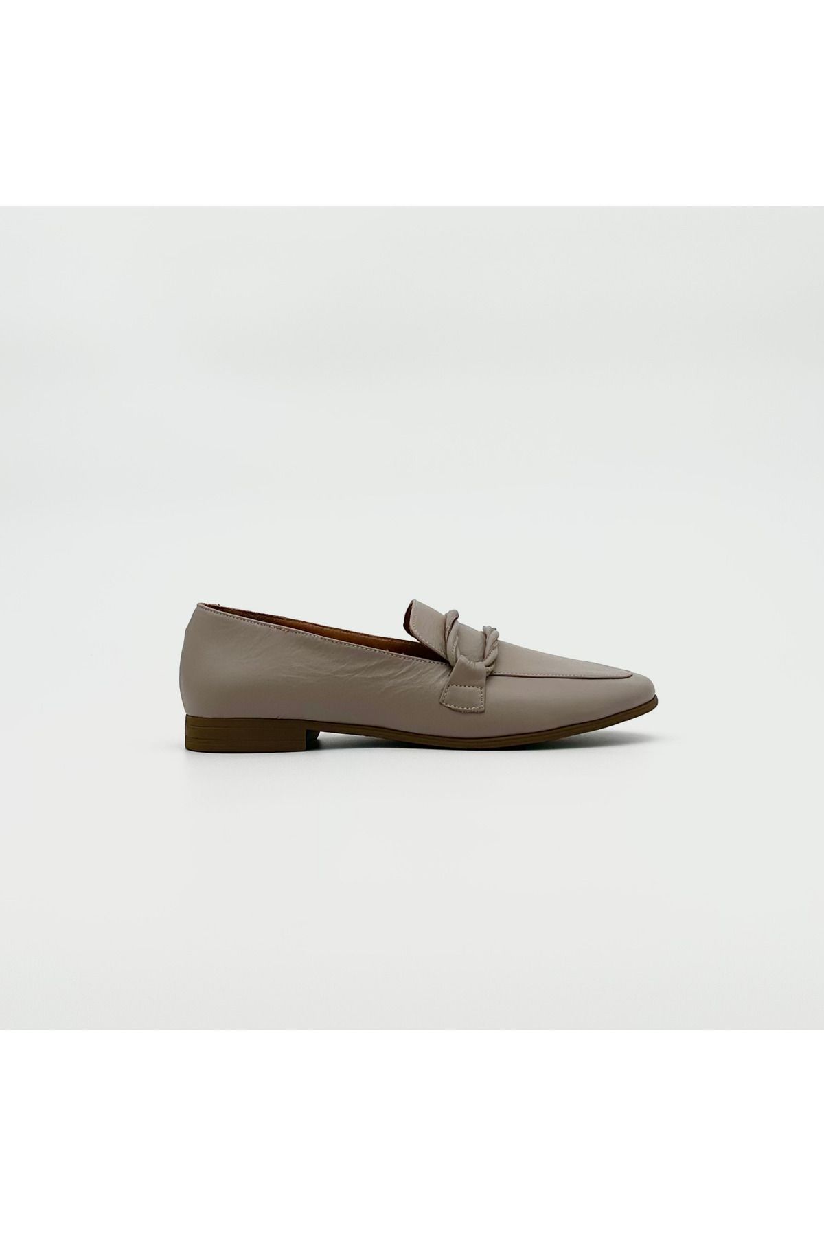 Folle Vizon Hakiki Deri Düz Loafer – Modern ve Rahat Stil