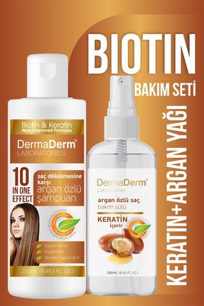 DermaDerm Argan Yağlı Biotin Keratin Bitkisel Saç Bakım Seti 250mlx2