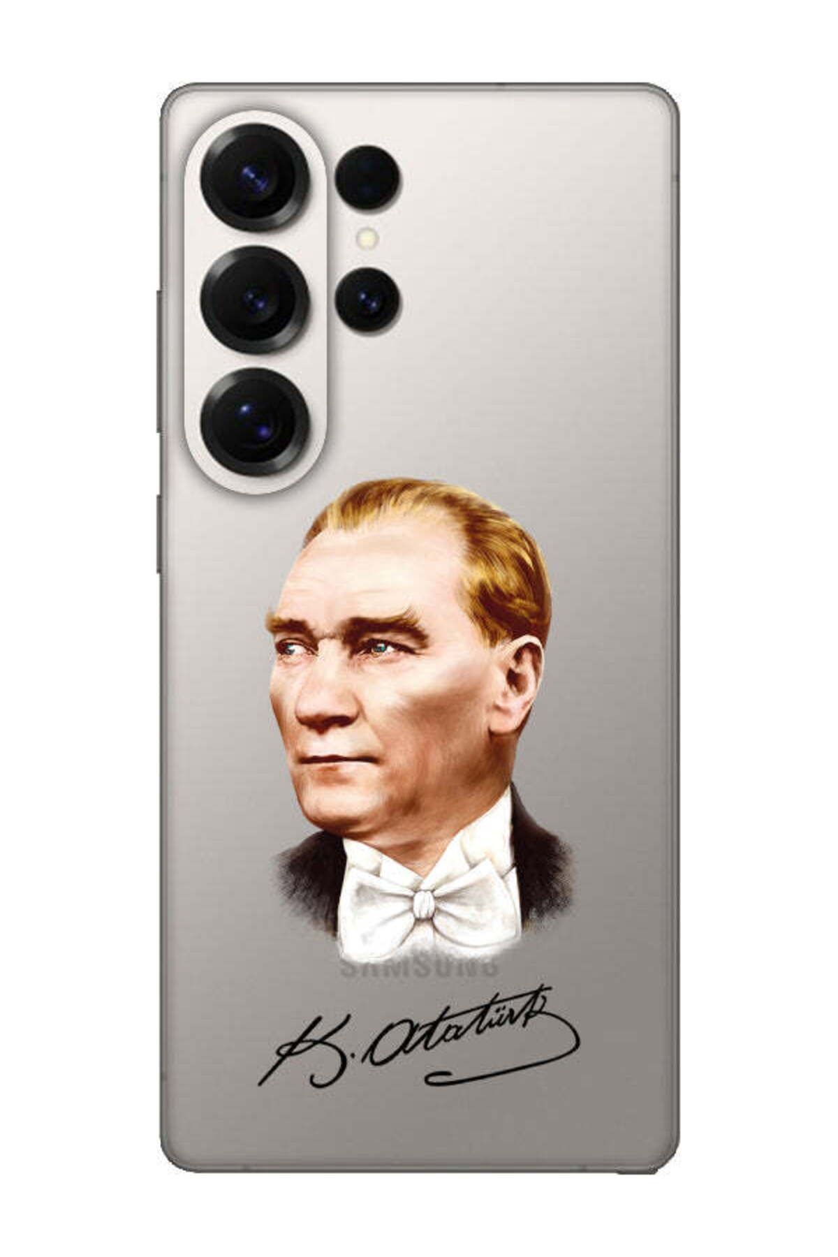 frondcase Samsung S25 Ultra Atatürk İmzalı Şeffaf Telefon Kılıfı