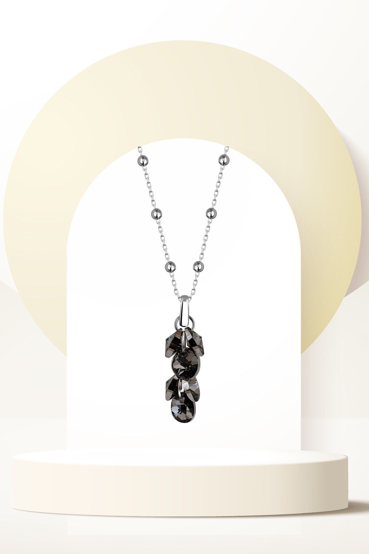 Swaroski Zirconia Crystal Taşlı Black Shine Salkım Kolye Kadın Işıltı Takı