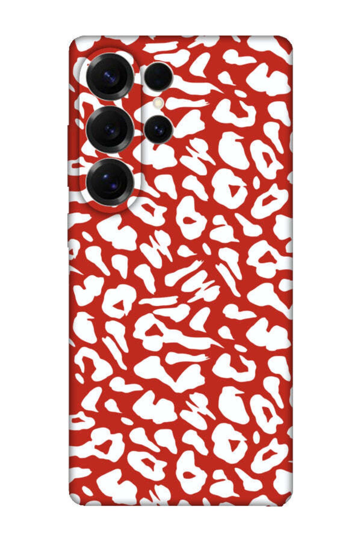 frondcase Samsung S25 Ultra Leopar Desenli Kırmızı Telefon Kılıfı